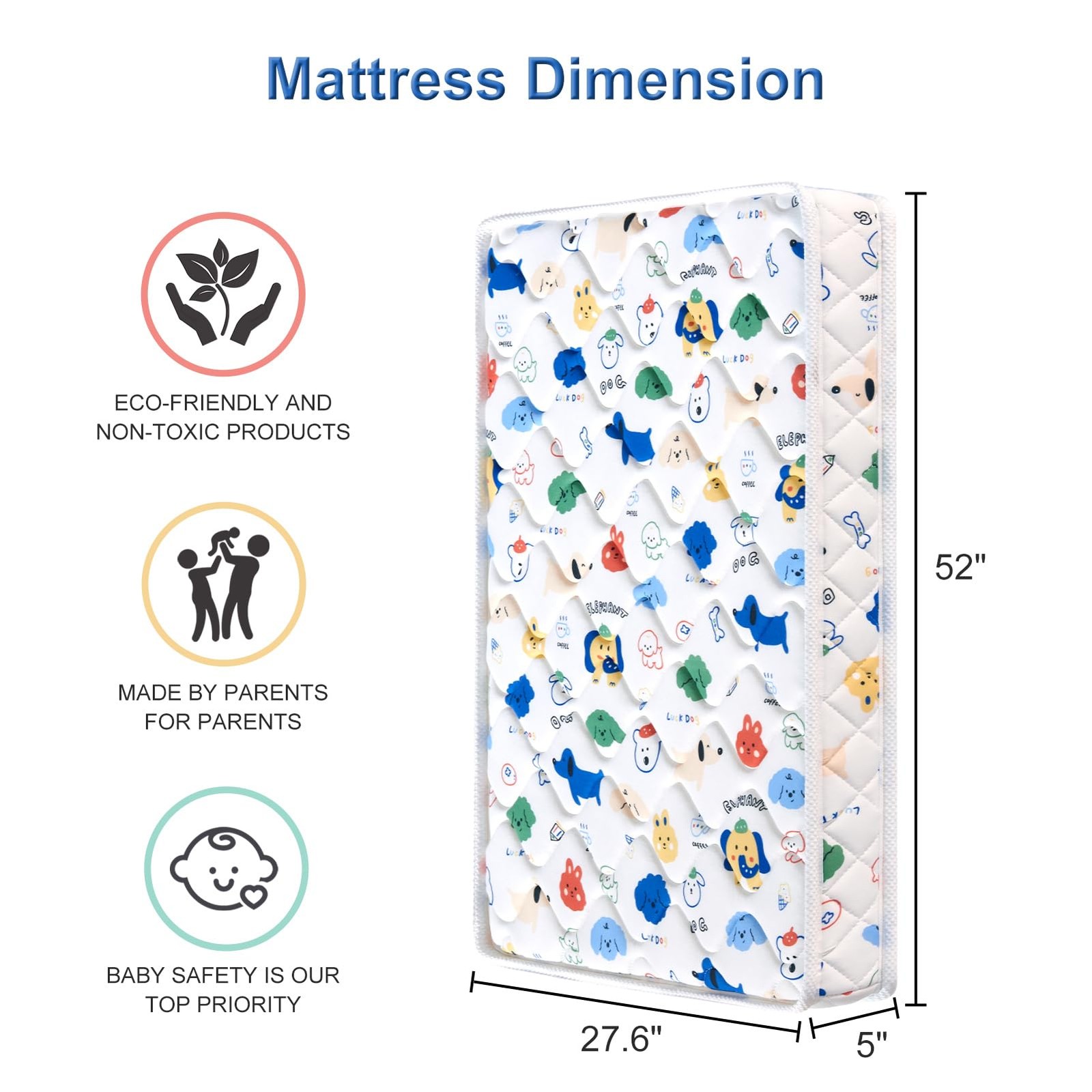 Premium Crib Mattress and Mattress 52″ x 27.6″ x 5″,Firm,Breathable Hypoaller…