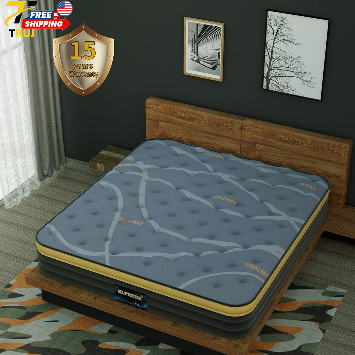 12″ Pillow Top Hybrid Mattress Memory Foam&Pocket Spring Firm Pressure Relief