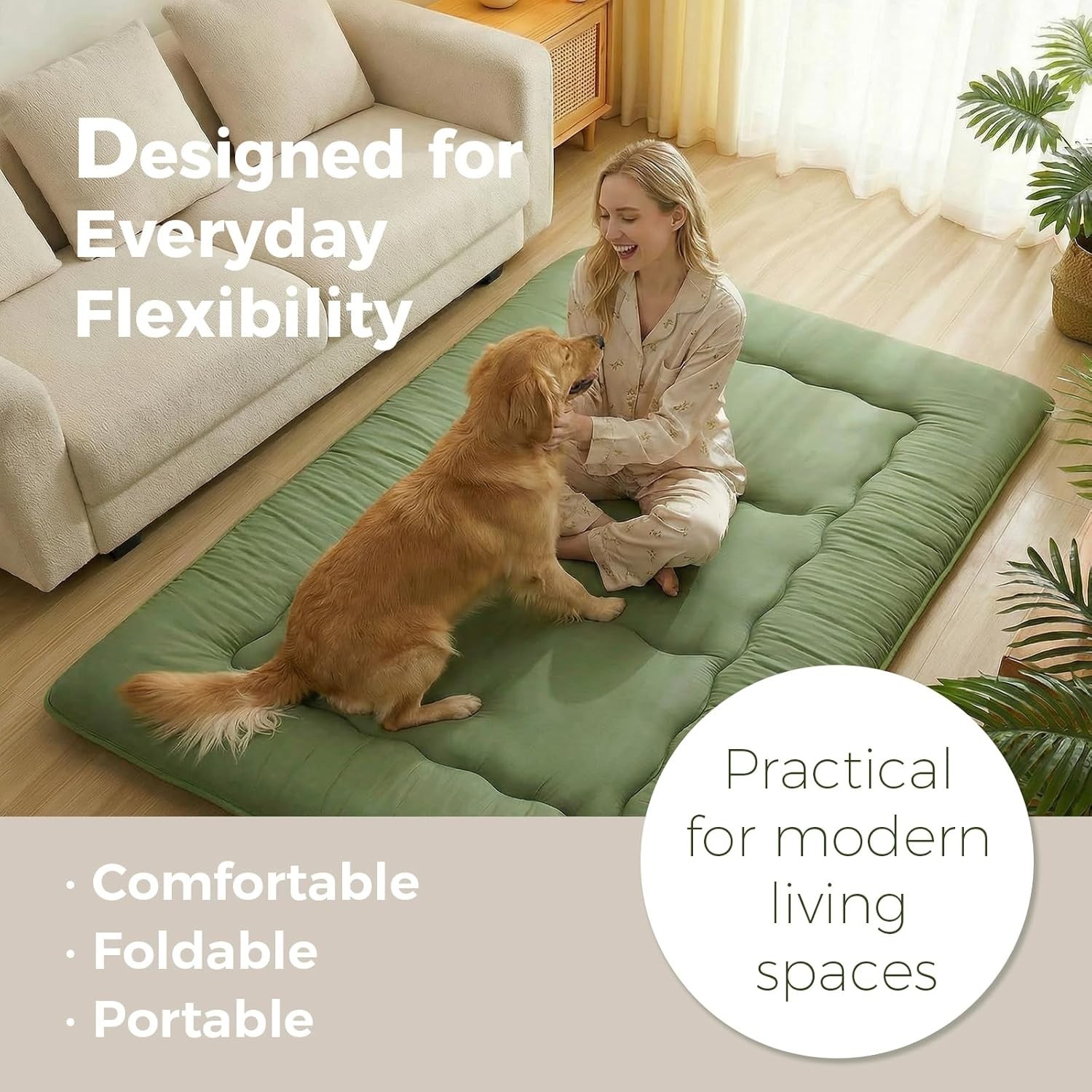3-Layer 2.5″ Japanese Futon Mattress – Portable & Multi-Functional Green Comfort