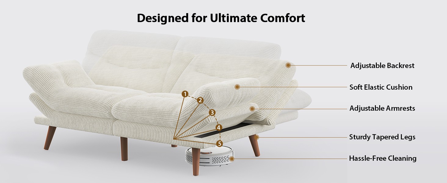 Pipi Futon Sofa Bed, 66 Inch Corduroy Futon Couch Convertible with
