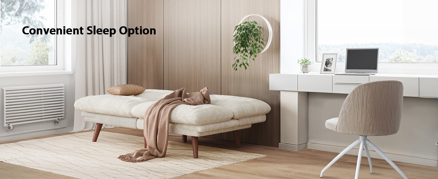 Pipi Futon Sofa Bed, 66 Inch Corduroy Futon Couch Convertible with