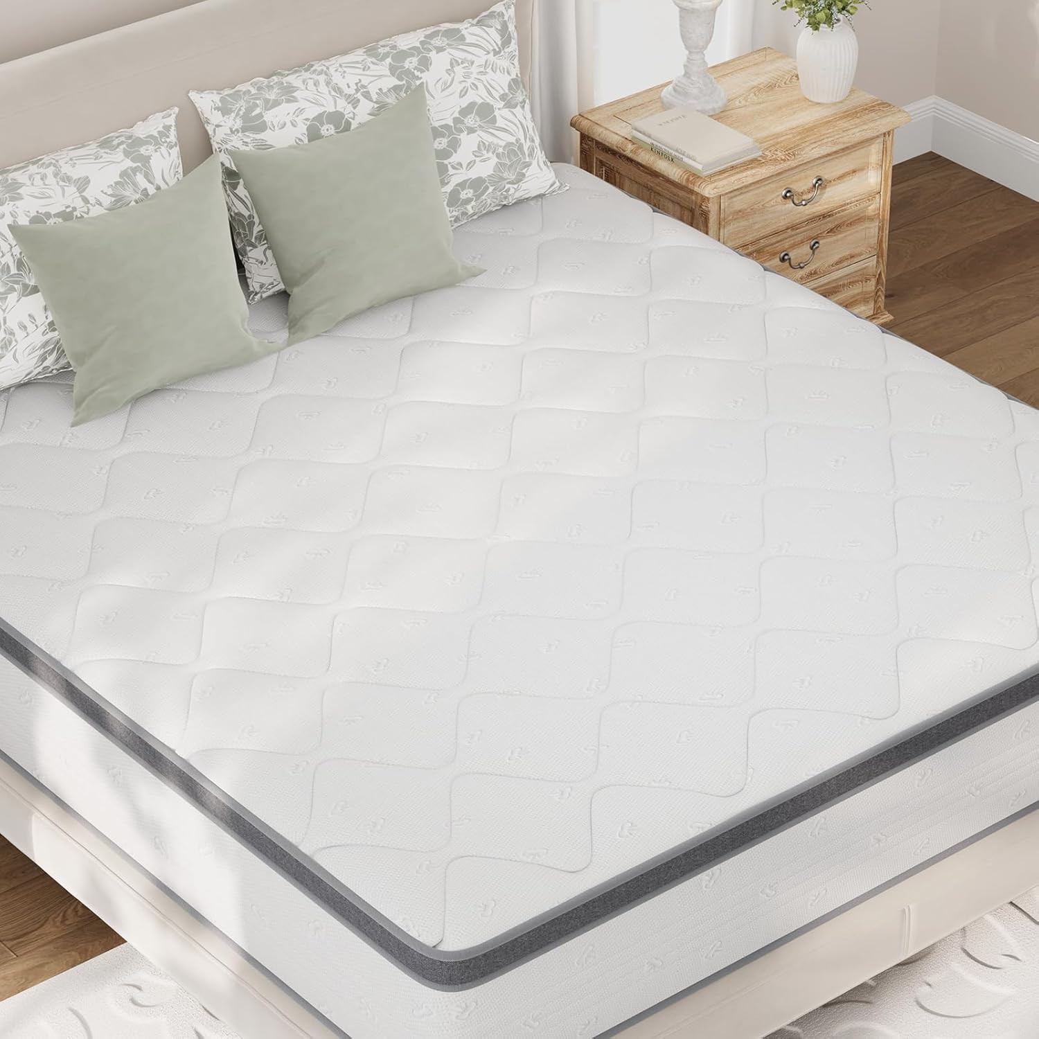 Queen Mattress 14 Inch, Queen Size Hybrid Mattress in a Box, Foam Pillowtop Matt