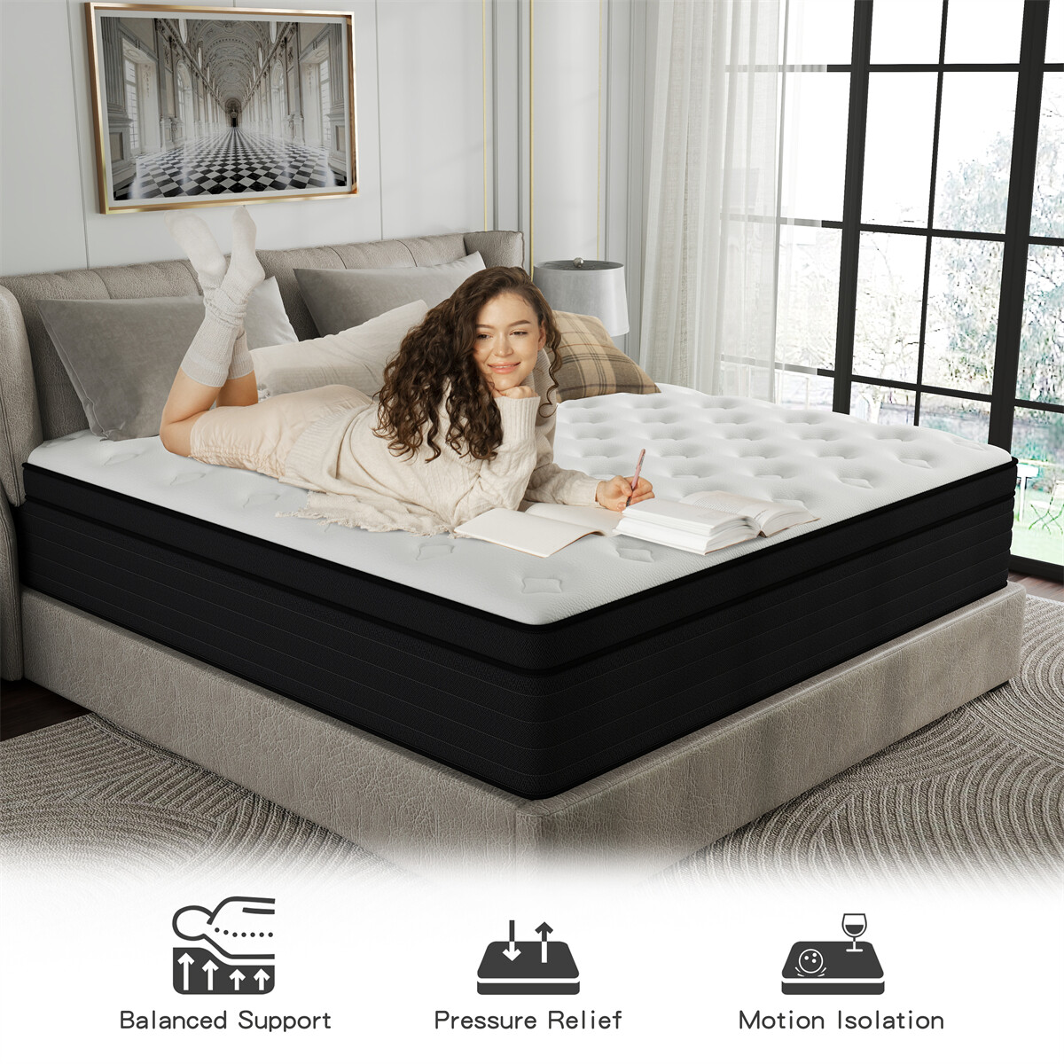 10″12″14″ Hybrid Mattress In A Box Memory Foam Spring Twin Full Queen King Size