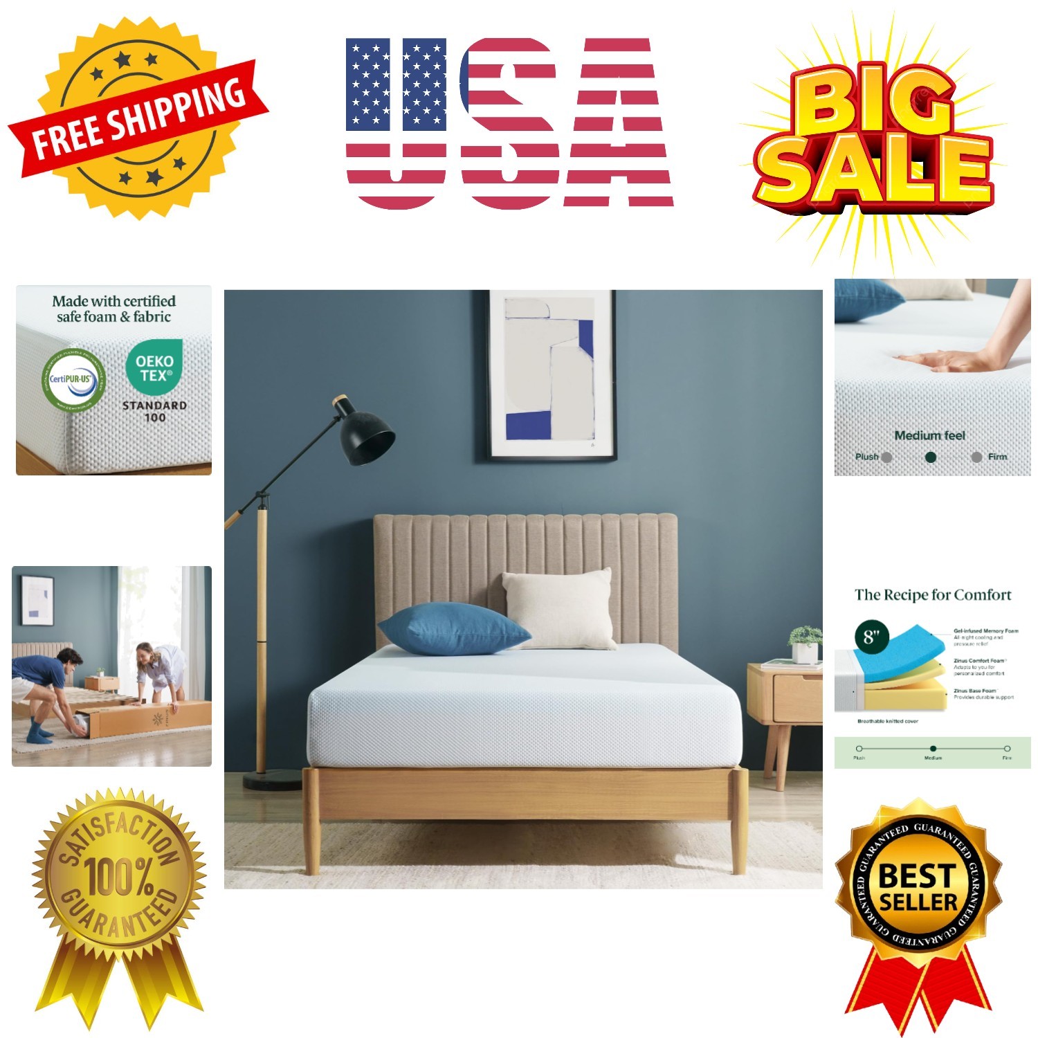 8 Inch Green Tea Cooling Memory Foam Mattress [New Version], Twin, Fiberglass…