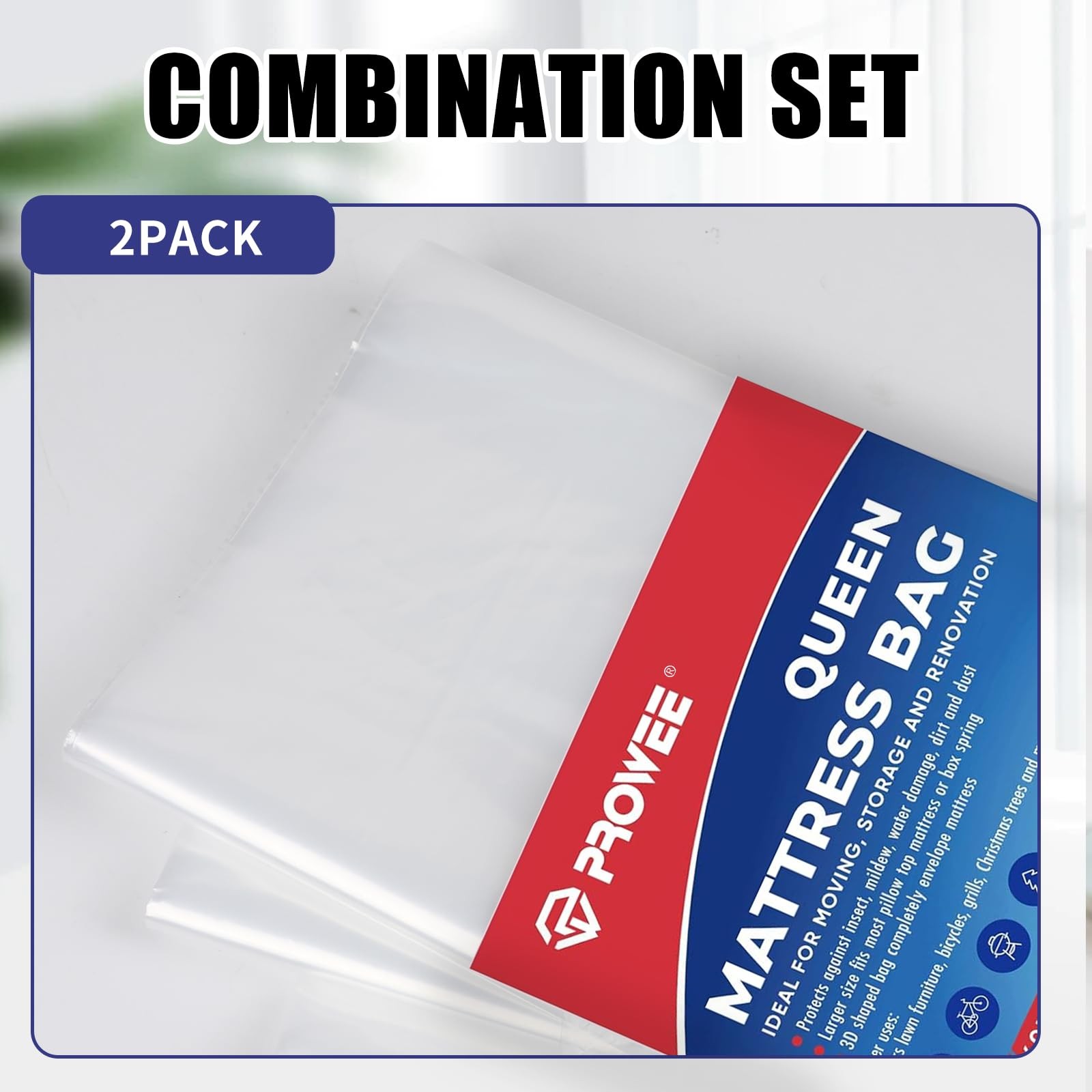 PROWEE 2 PK Twin/Full Mattress Bags for Moving Full/Twin XL,2 Pack, Clear