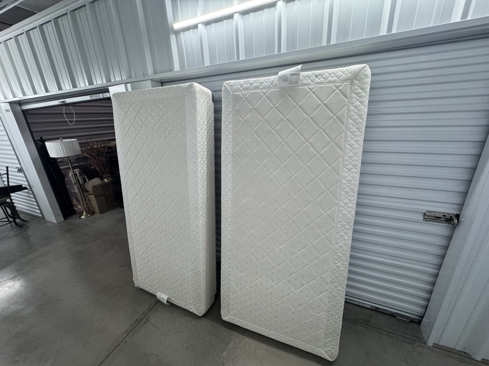 Set of 2 White Diamond Pattern Rectangular Bedroom Mattress box spring only.
