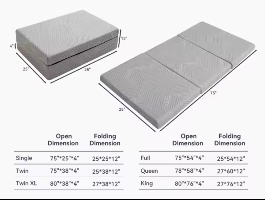 Jacquard Covered H core Tri-folding Memory Foam 4″ Thick Single Mattress