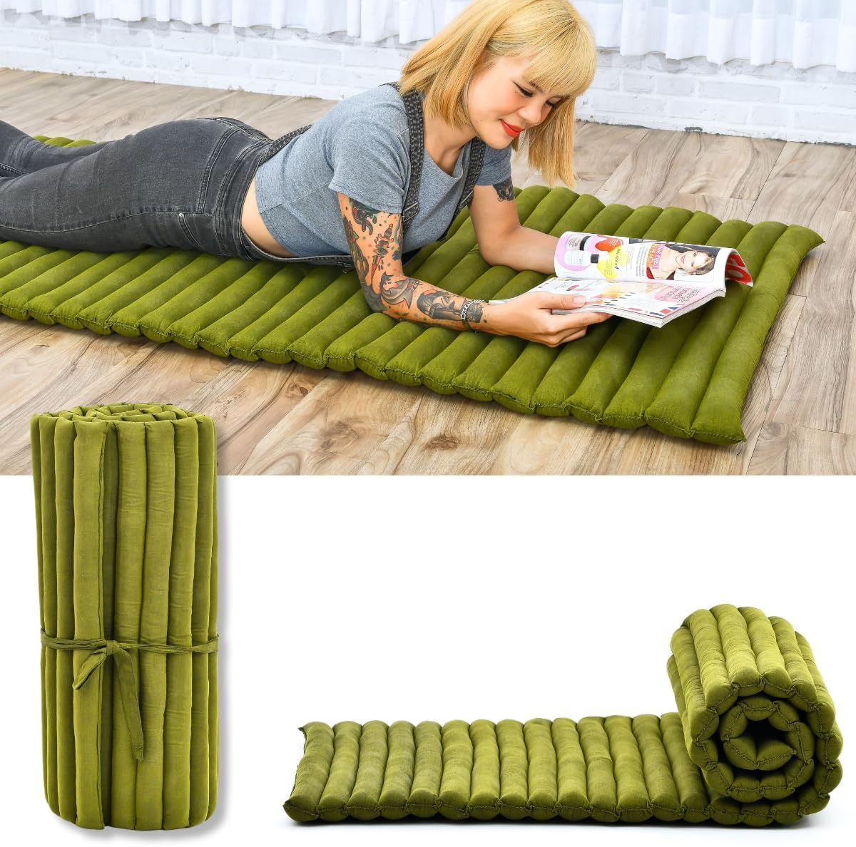 – Foldable Floor Mattress – Japanese Roll up Futon -Trifold Tatami Mat- Guest Fl