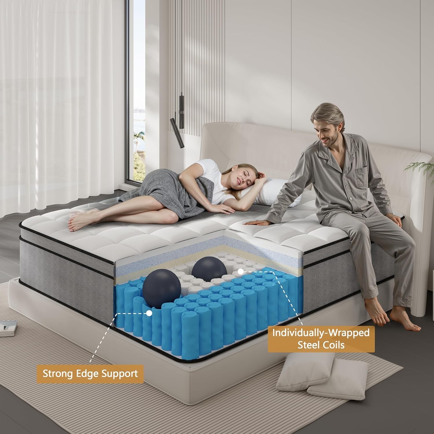 King Size Mattress (High-End Upgraded) Hotel-Level Luxury 16 Inch Hybrid King Ma