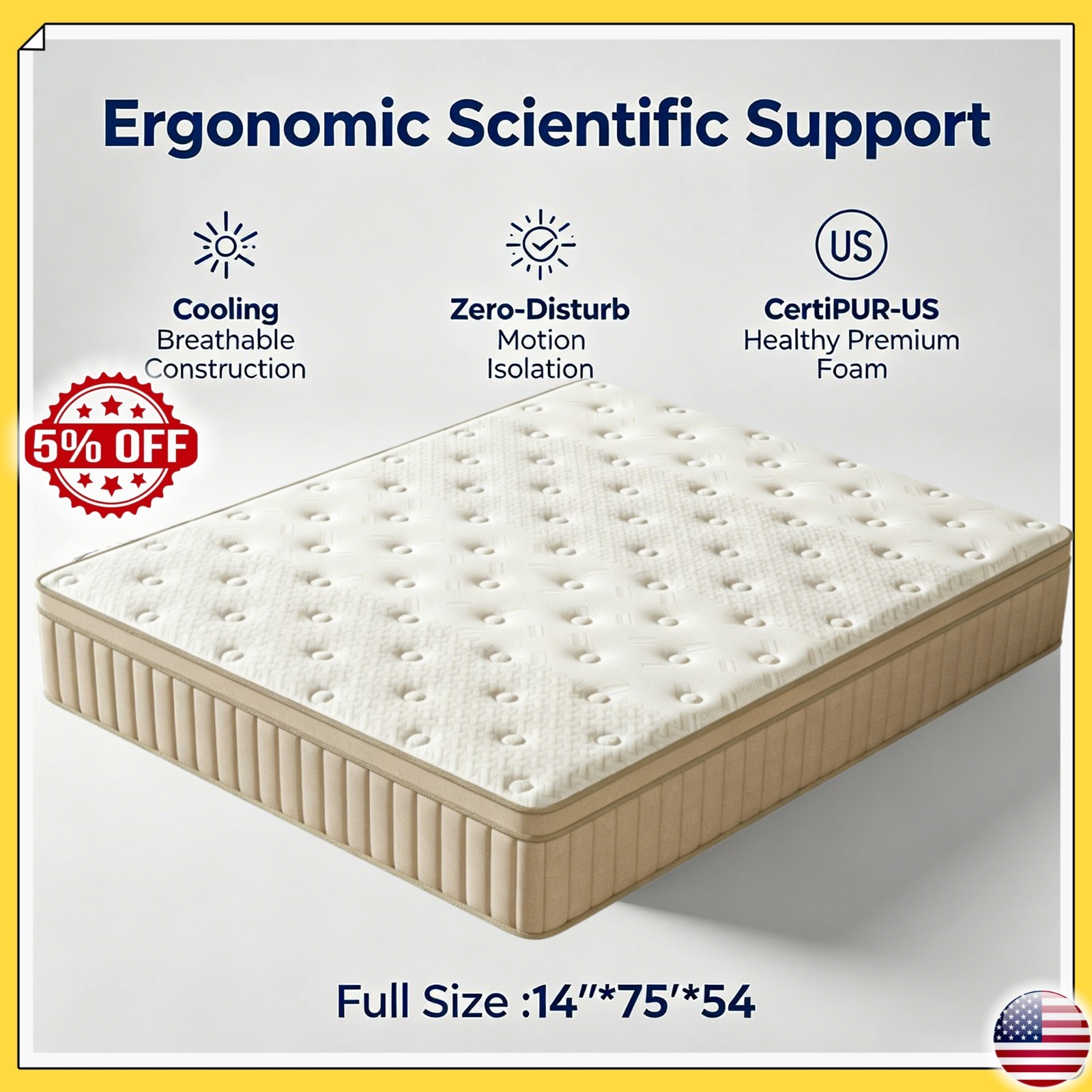 14” Gel Memory Foam Hybrid MattressSpring FULL Size Bed IN BOX 14”*75”*54”