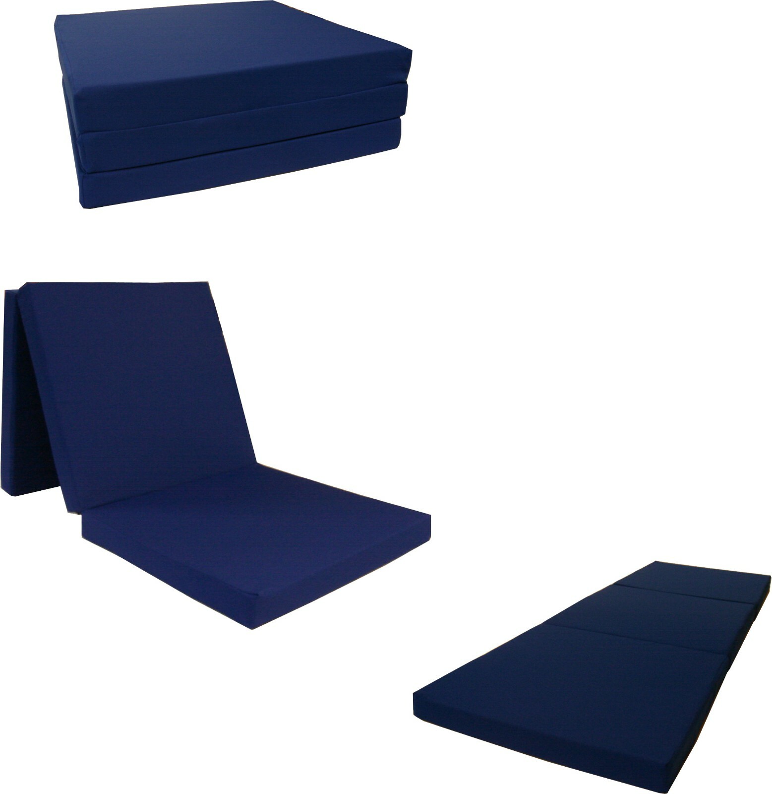 Shikibuton Trifold Foam Beds, High Density Folding Mats 3Tx27Wx75L, Navy Blue