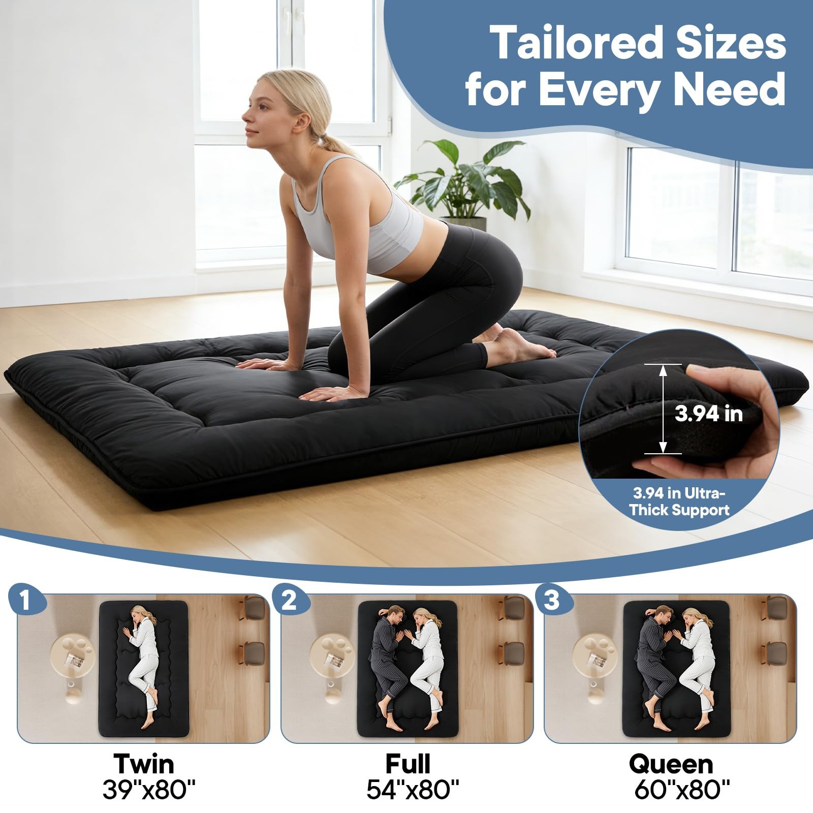Japanese Floor Mattress Twin Size, Futon Mattress Foldable with Removable Was…