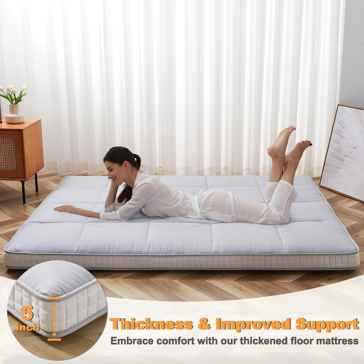 Queen Size Futon Mattr -4in Extra Thi Foldable Japanese Floor