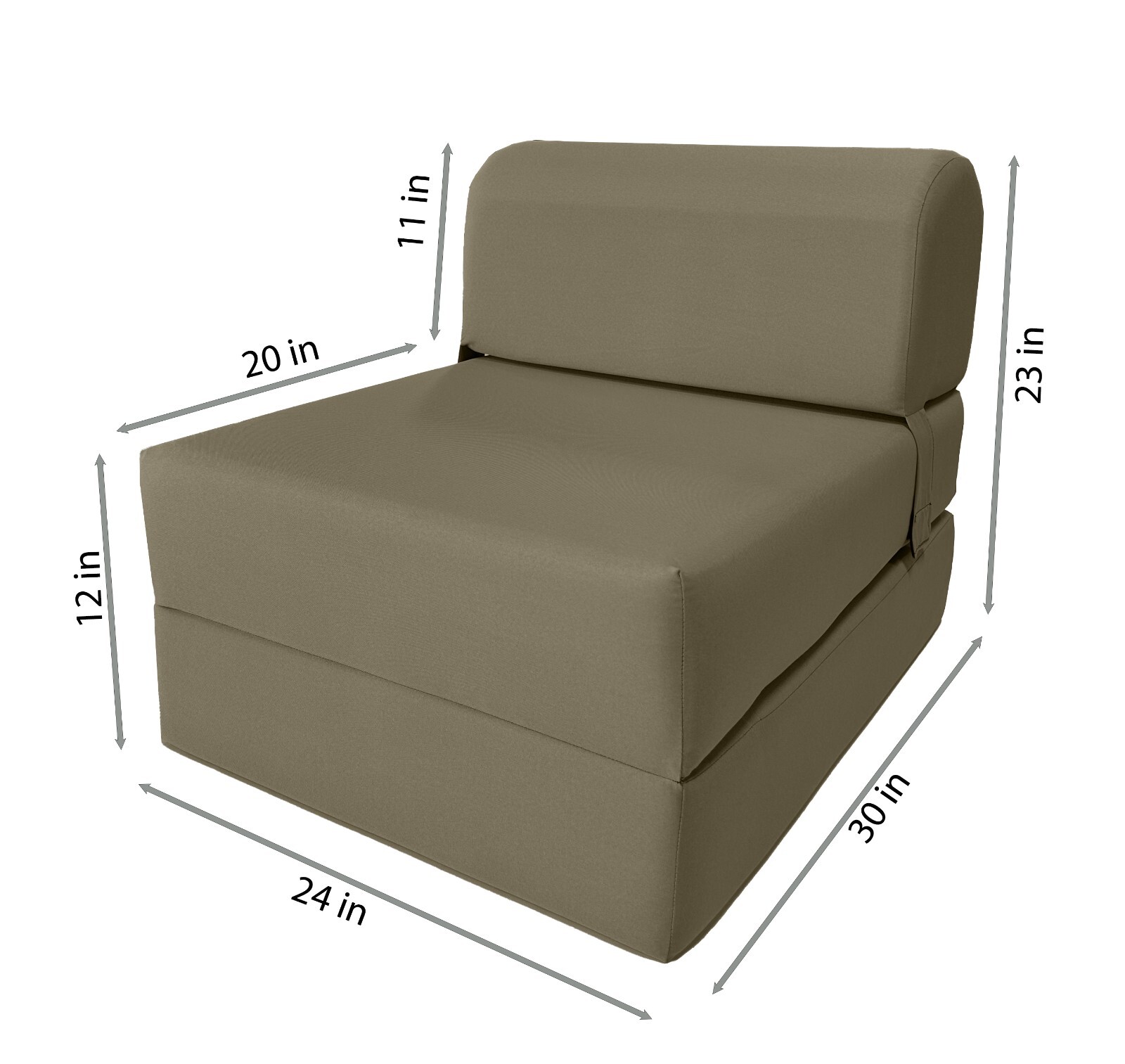 Tan 6x24x70 Sleeper Chair Folding Foam Bed, Foam Density 1.8 lbs Sofa Beds