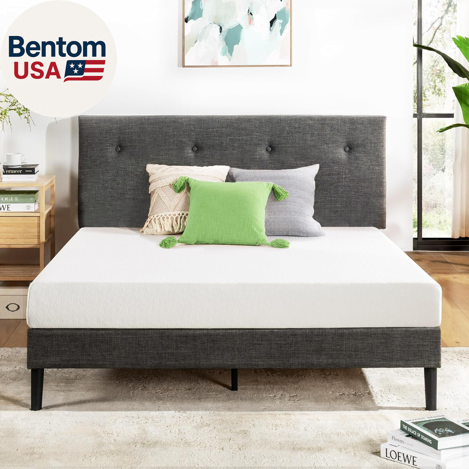 6 Inch Twin Mattress Bed-In-A-Box, Green Tea Memory Foam, White