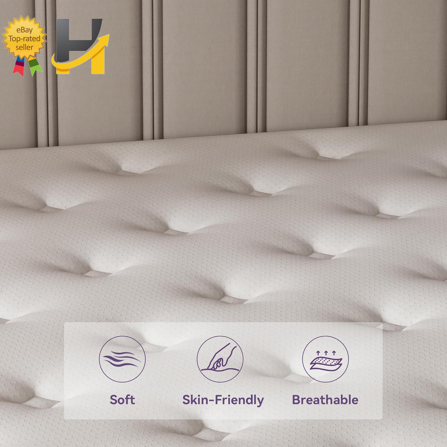 12″ Queen Mattress Purple Hybrid Mattress with Gel Memory Foam & Pocket Springs