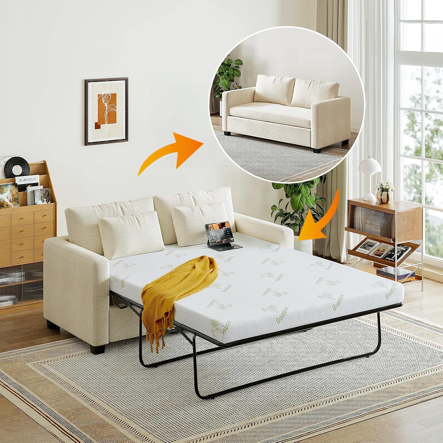 Queen Size 4.5″ Gel Memory Foam Sofa Bed Mattress with Soft Cover