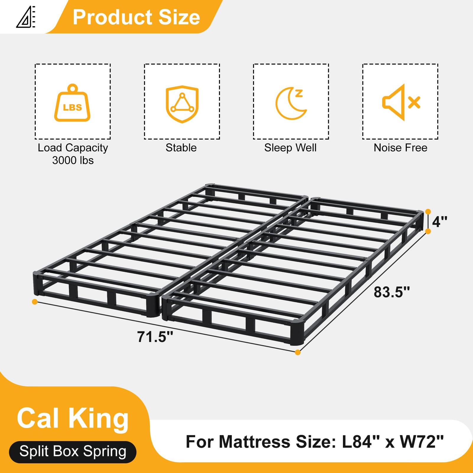 4 Inch Split California King Box Spring, Heavy Duty Metal Cal King Box Spring Ma