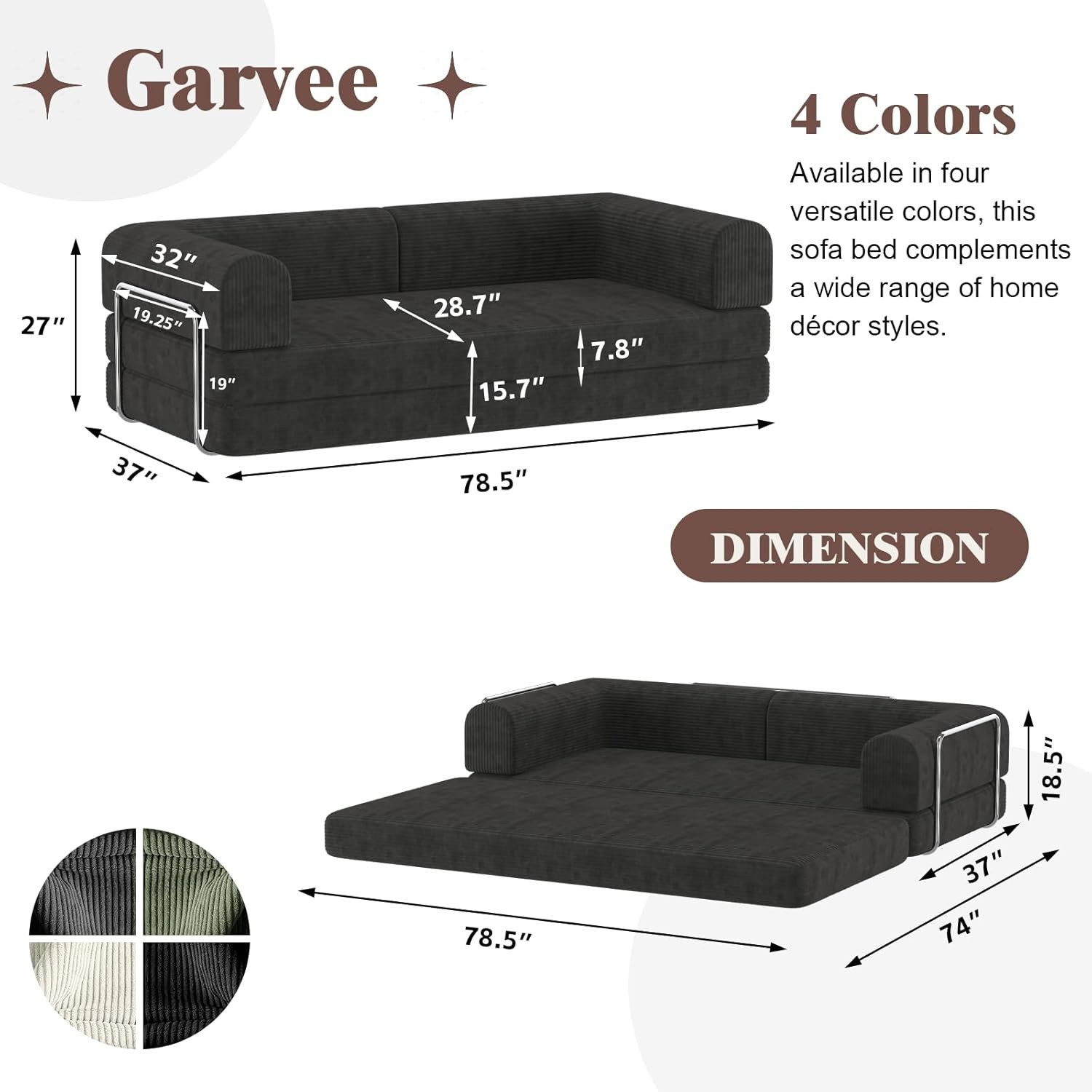 Convertible Corduroy Sleeper Sofa Bed,Folding Mattr Couch with