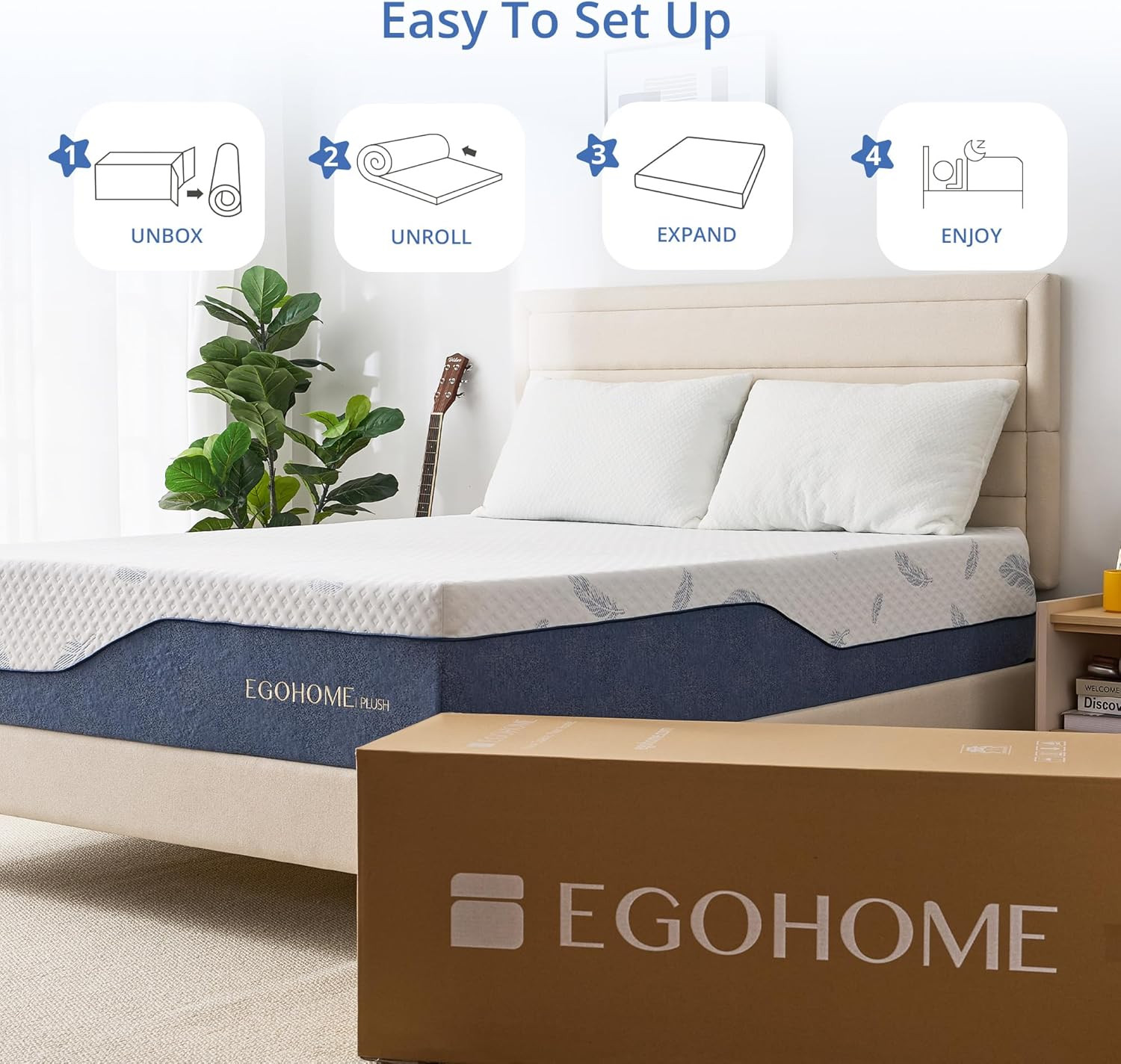 12″ Plush Queen Memory Foam Mattress with Cool Gel & Removable Cover