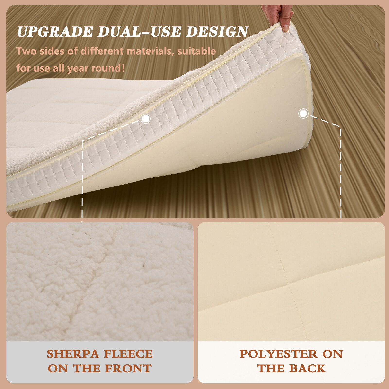 SUNYRISY Japanese Mattress Topper Quilted Fitted Mattress Sherpa Fleece Cushion