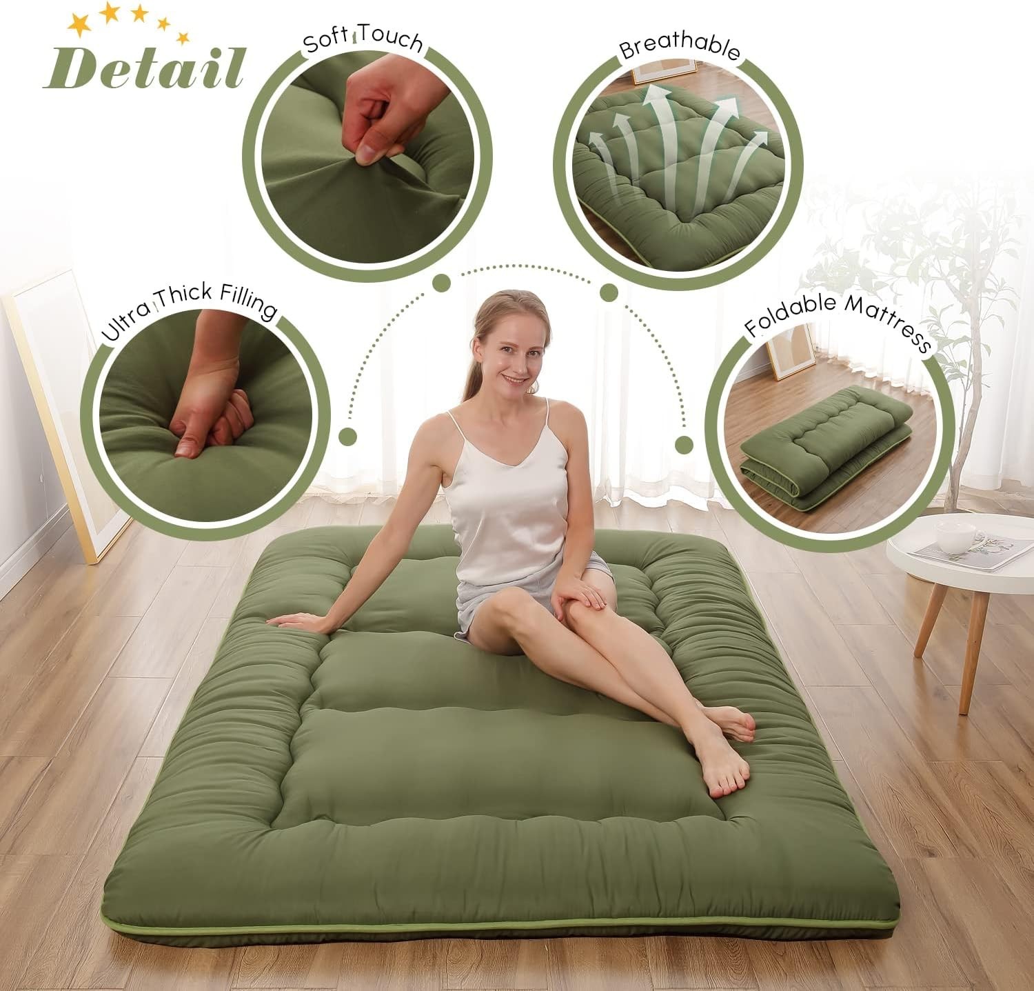 Zelladorra Green Twin Japanese Futon Mattress – Portable and Foldable Comfort