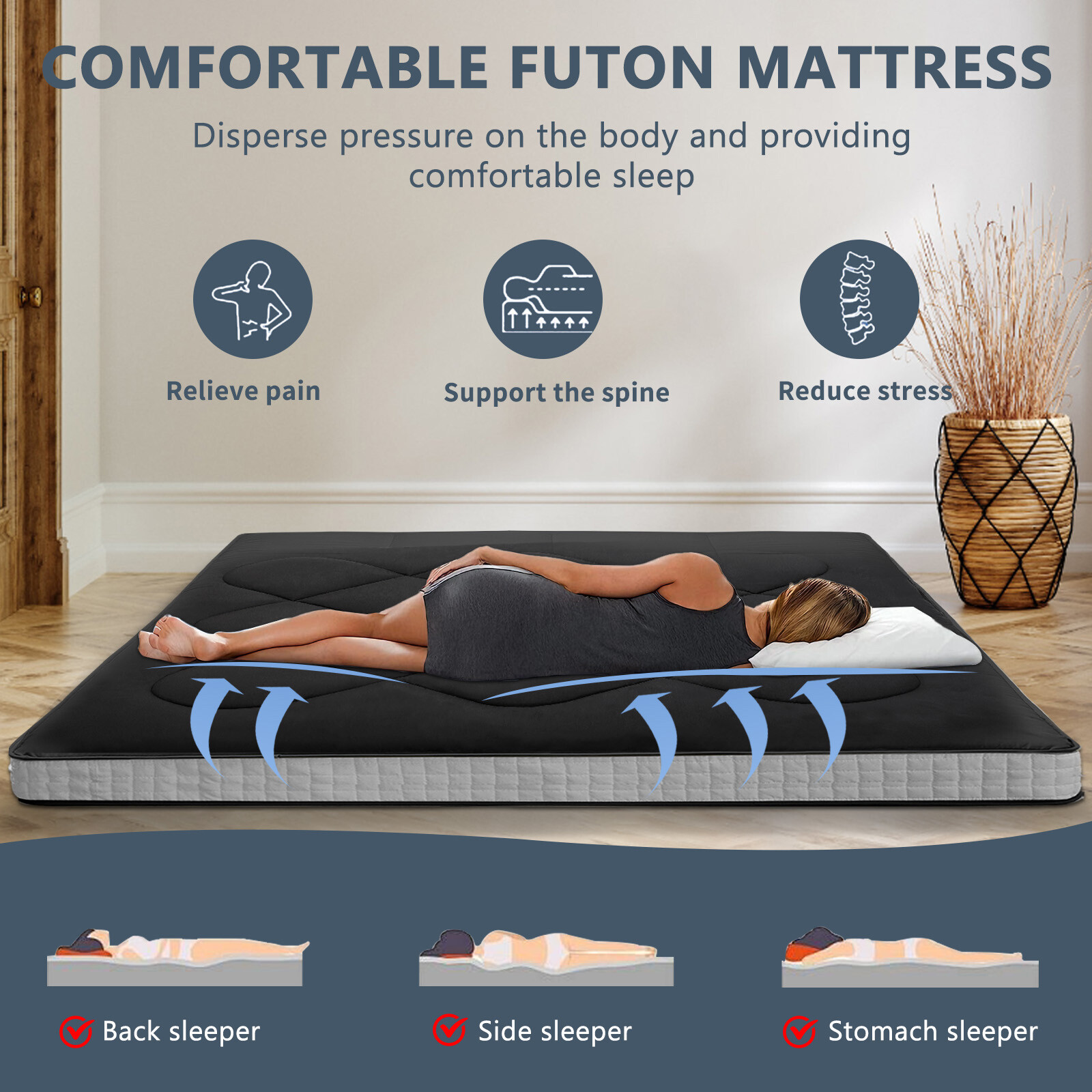 Lilypelle Japanese Floor Mattress Futon Mat Foldable Mattress Twin Full Queen 3″