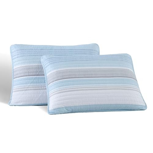 Coralinn Striped 3-Piece Quilt Set – Lightweight – All Full/Queen Blue Gray