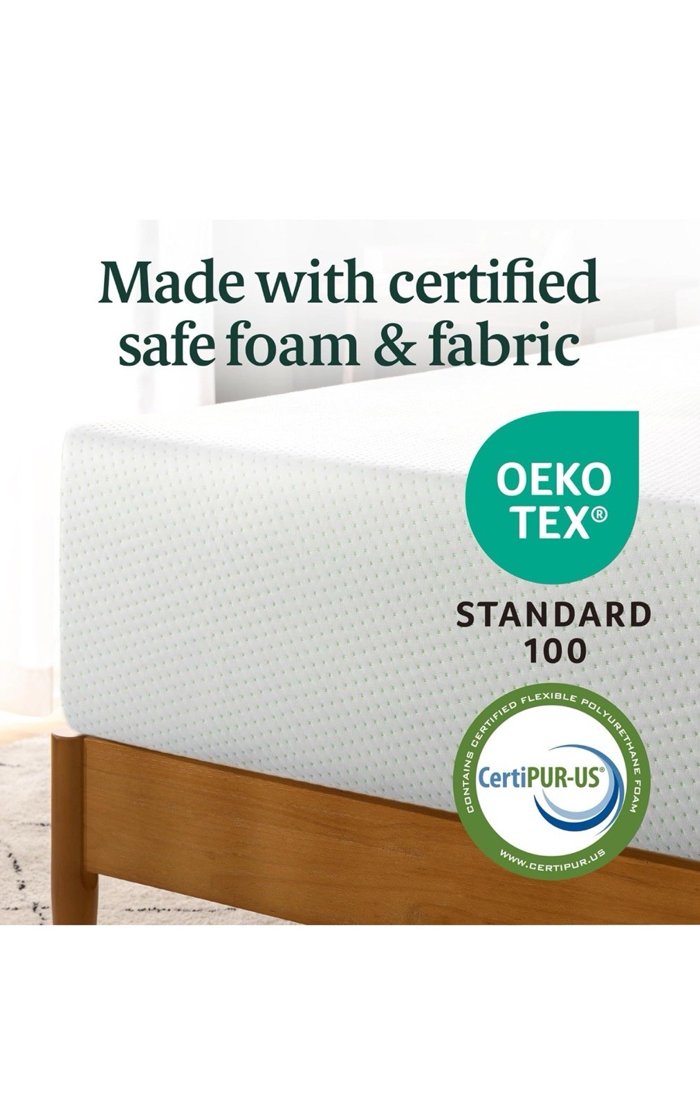 Zinus AZ-BTCM-12Q Memory Foam Green Tea Mattress, Queen – White