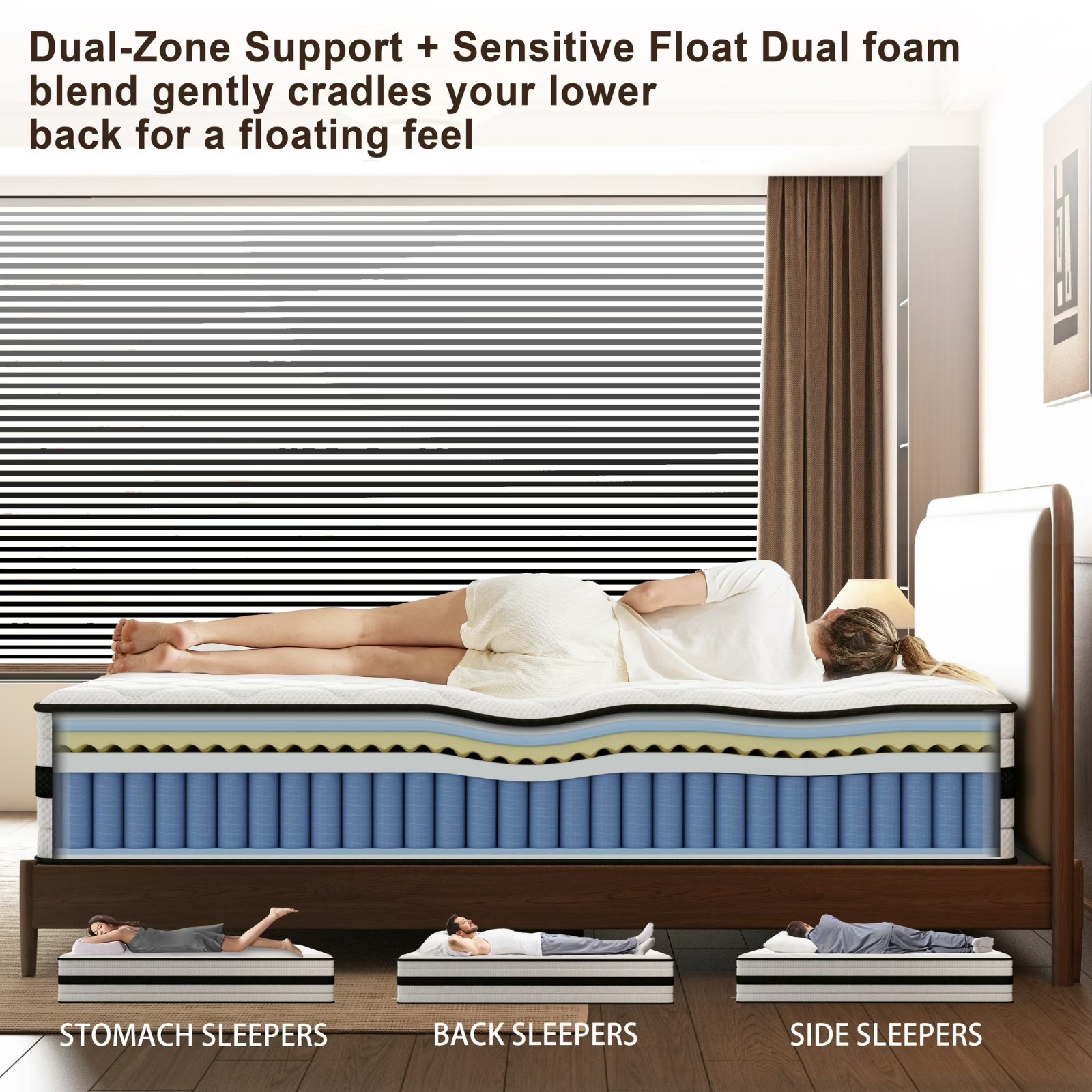14″ Twin Hybrid fabric Mattress 8 Zone Ultra Quiet Ergonomics Support Bed In Box