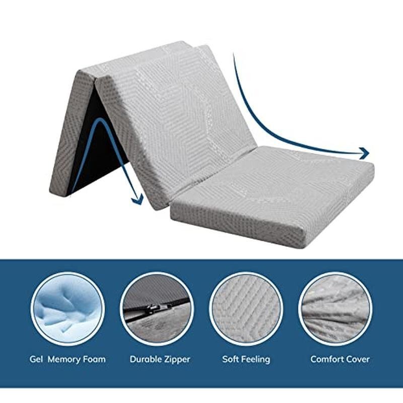 Folding Memory Foam Trifold Mattress Portable Guest Bed Travel Comfort Grey New