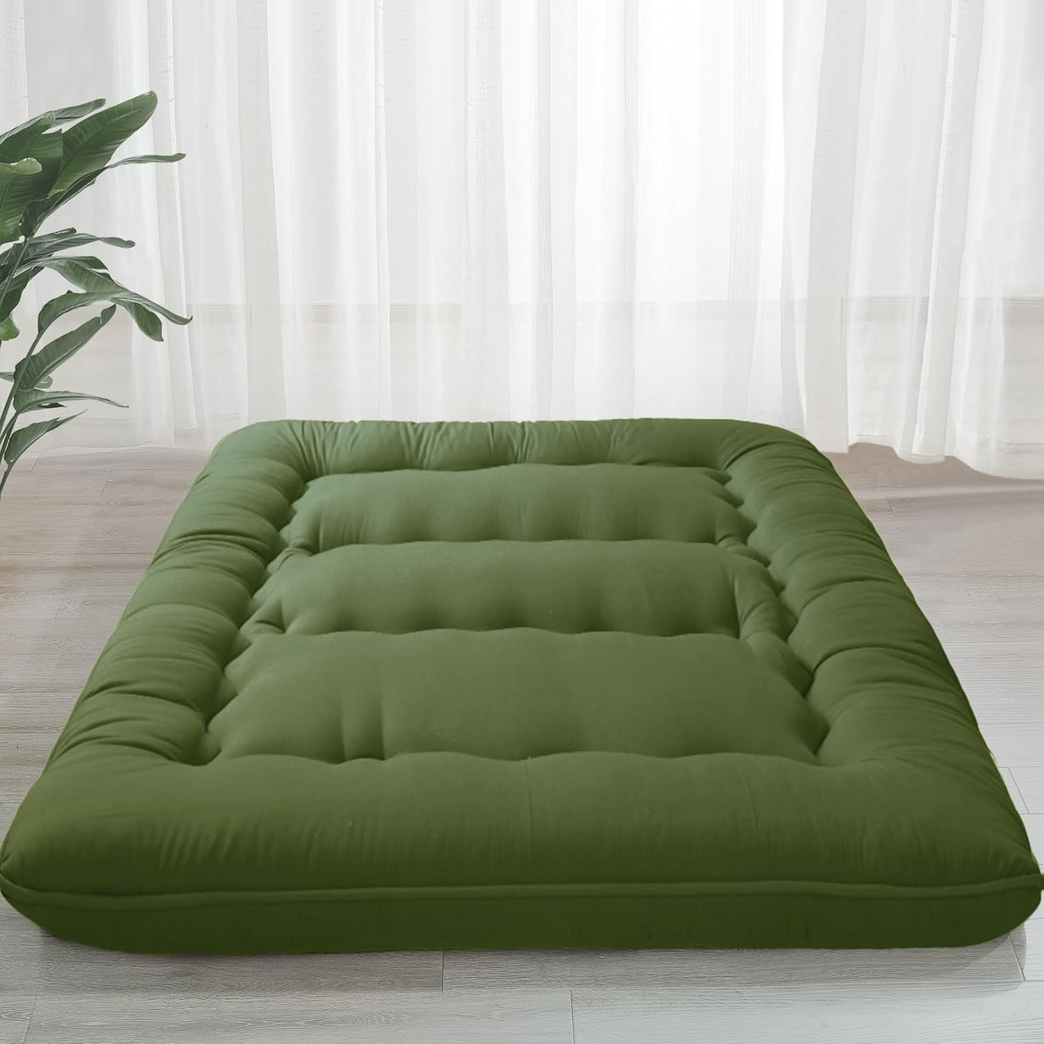 6″ Extra Thick Japanese Foldable Tatami Pad Mattress for Adults & Guests, Olive
