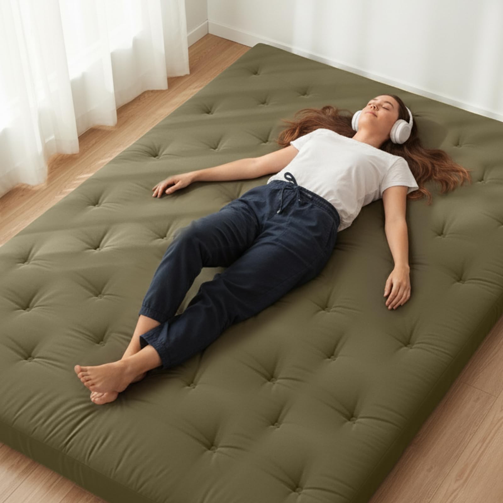 Japanese Floor Futon Mattress Twin Size 75″x 39″, 100% Cotton Cover 2.5” Thi…
