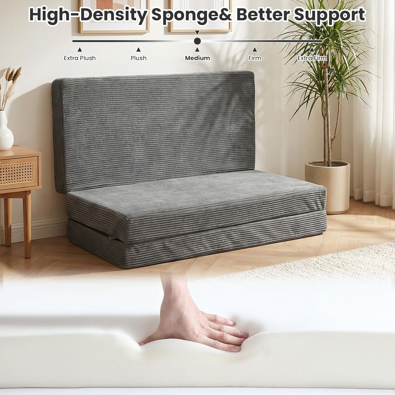 Folding Mattress Queen Size Trifold Mattress 6 inch Foldable Futon Sofa Bed W/