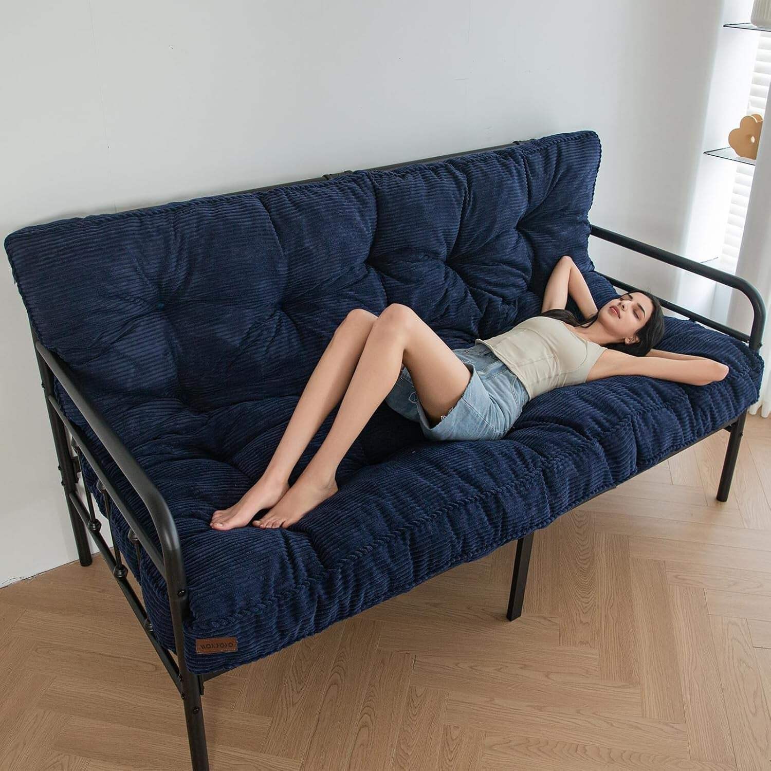 6-Inch Full-Size Futon Mattress Navy Tufted Shredded Foam