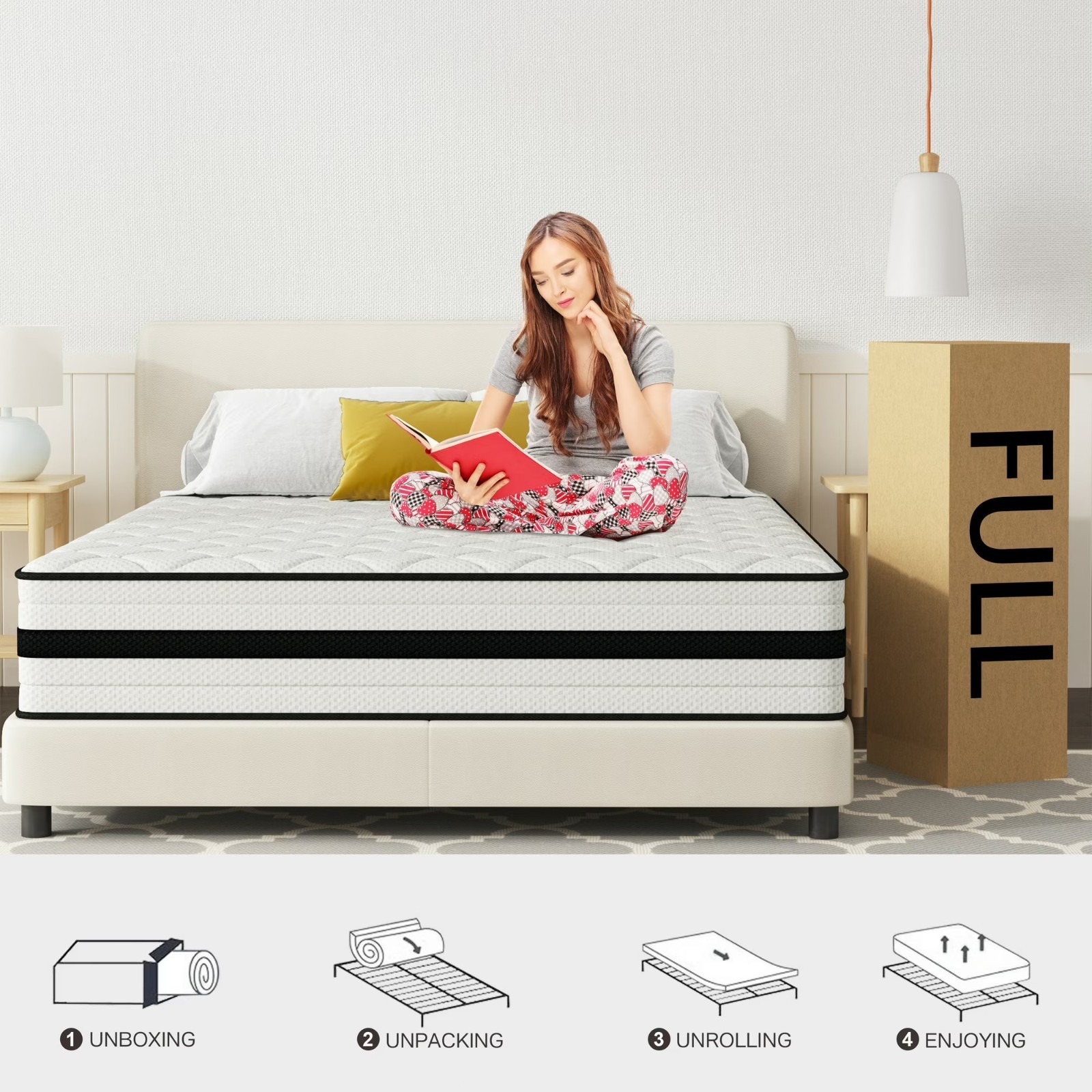 14″ Twin Hybrid fabric Mattress 8 Zone Ultra Quiet Ergonomics Support Bed In Box