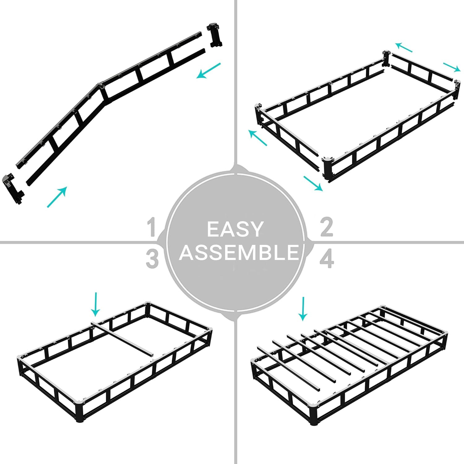 Twin 4″ Heavy Duty Metal Box Spring – No Noise, Easy Assembly, Non-Slip