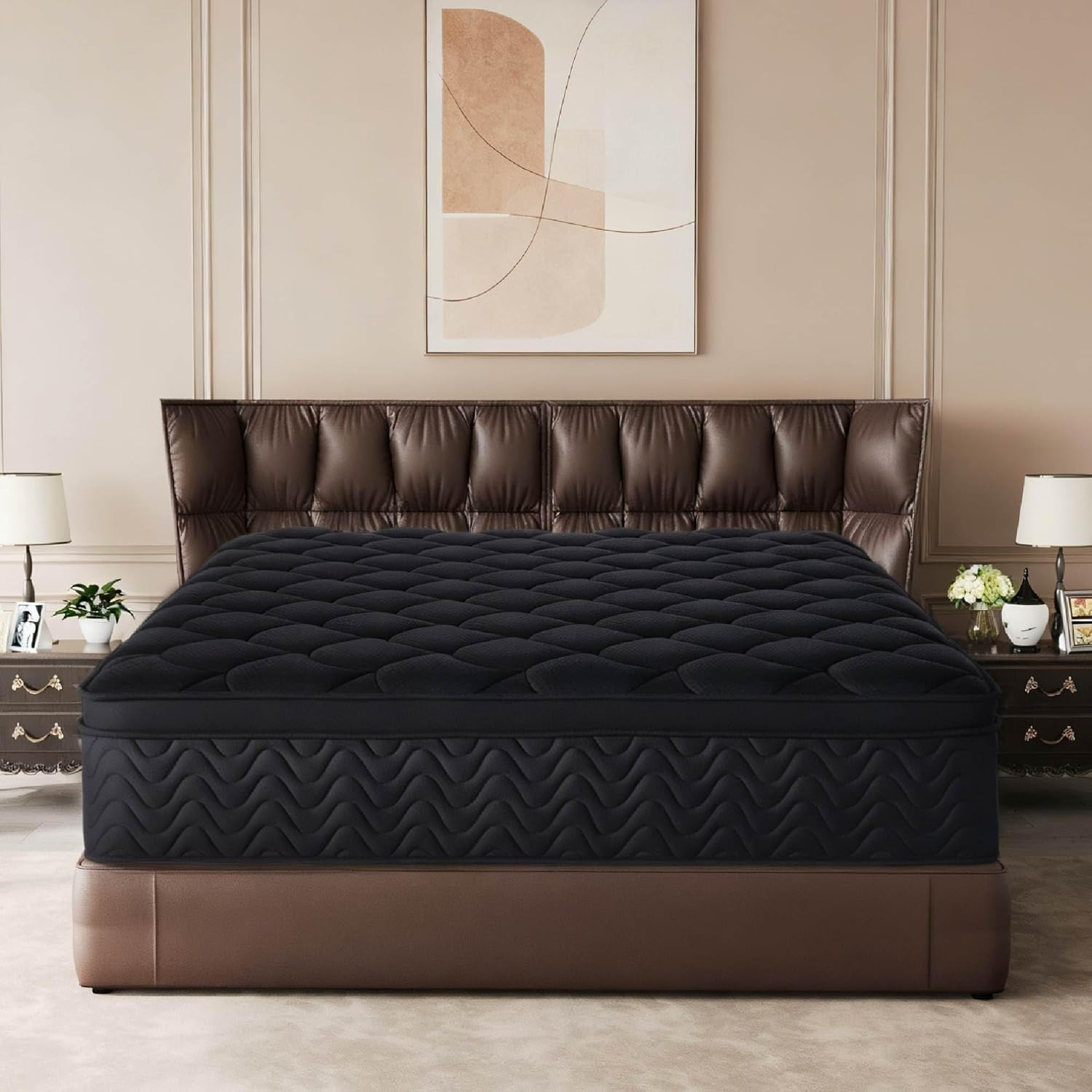 12 Inch Full Size Mattress 54”Wx75”L, Black Individual Pocket Spring Innerspring