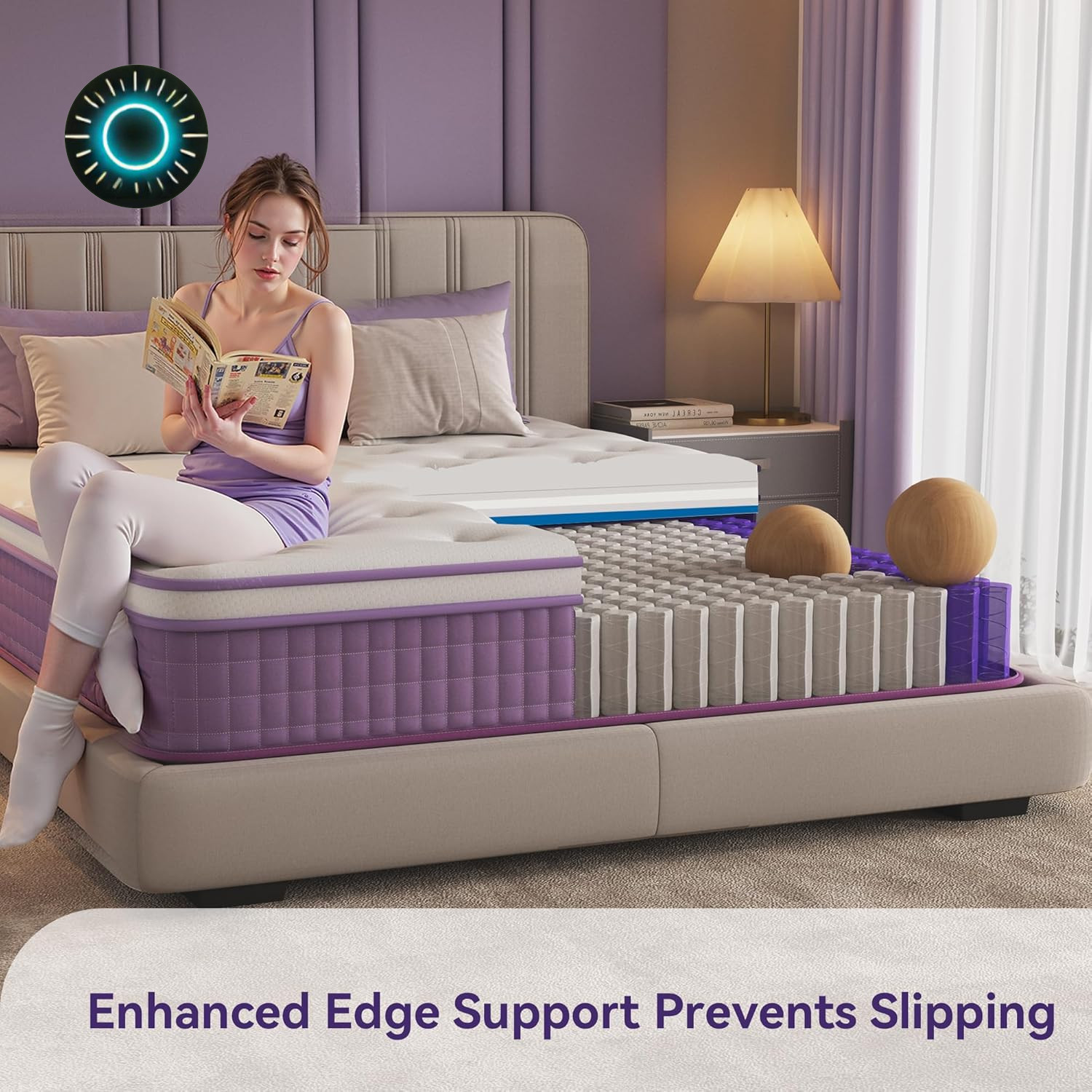 12″ Purple Hybrid Queen Mattress – Gel Memory Foam & Pocket Springs for Comfort