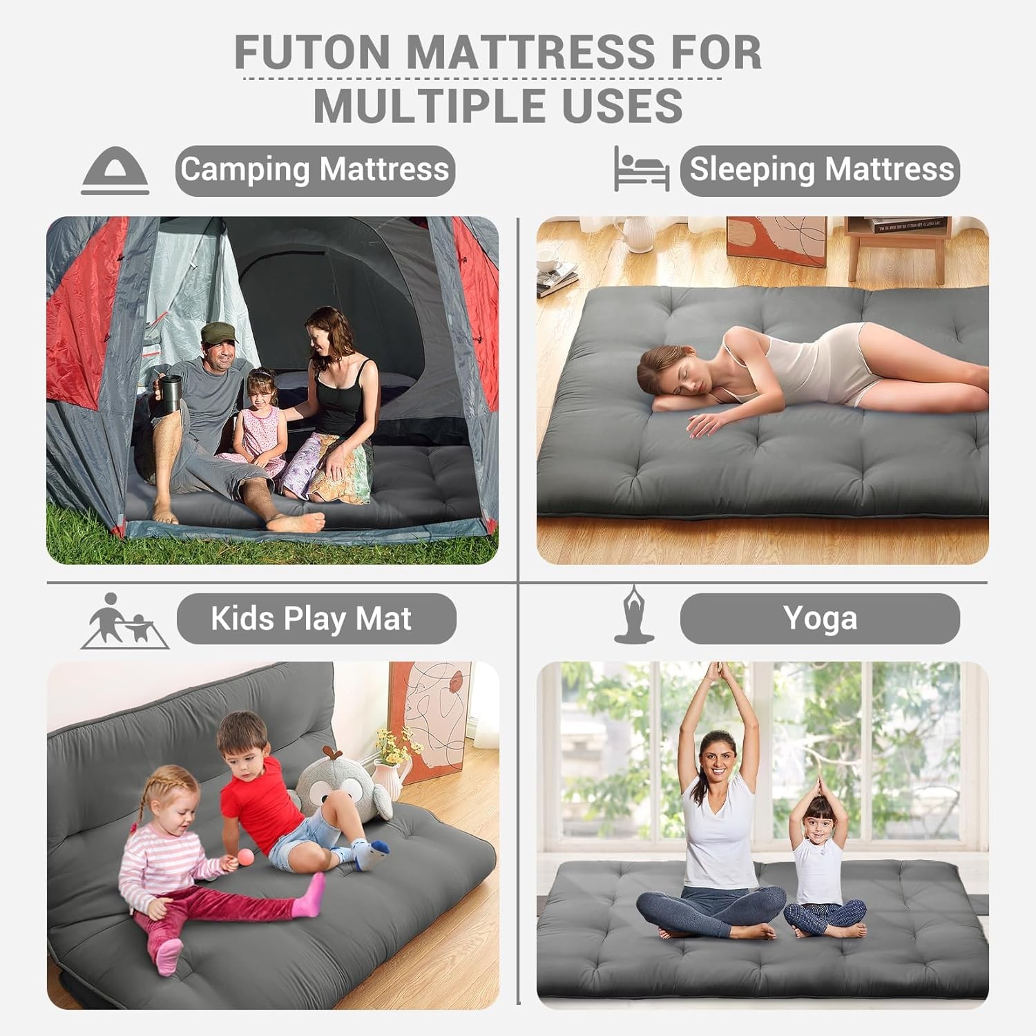 Japanese Futon Floor Mattress, Thick Foldable Tatami Mat for Sleeping Guest Room
