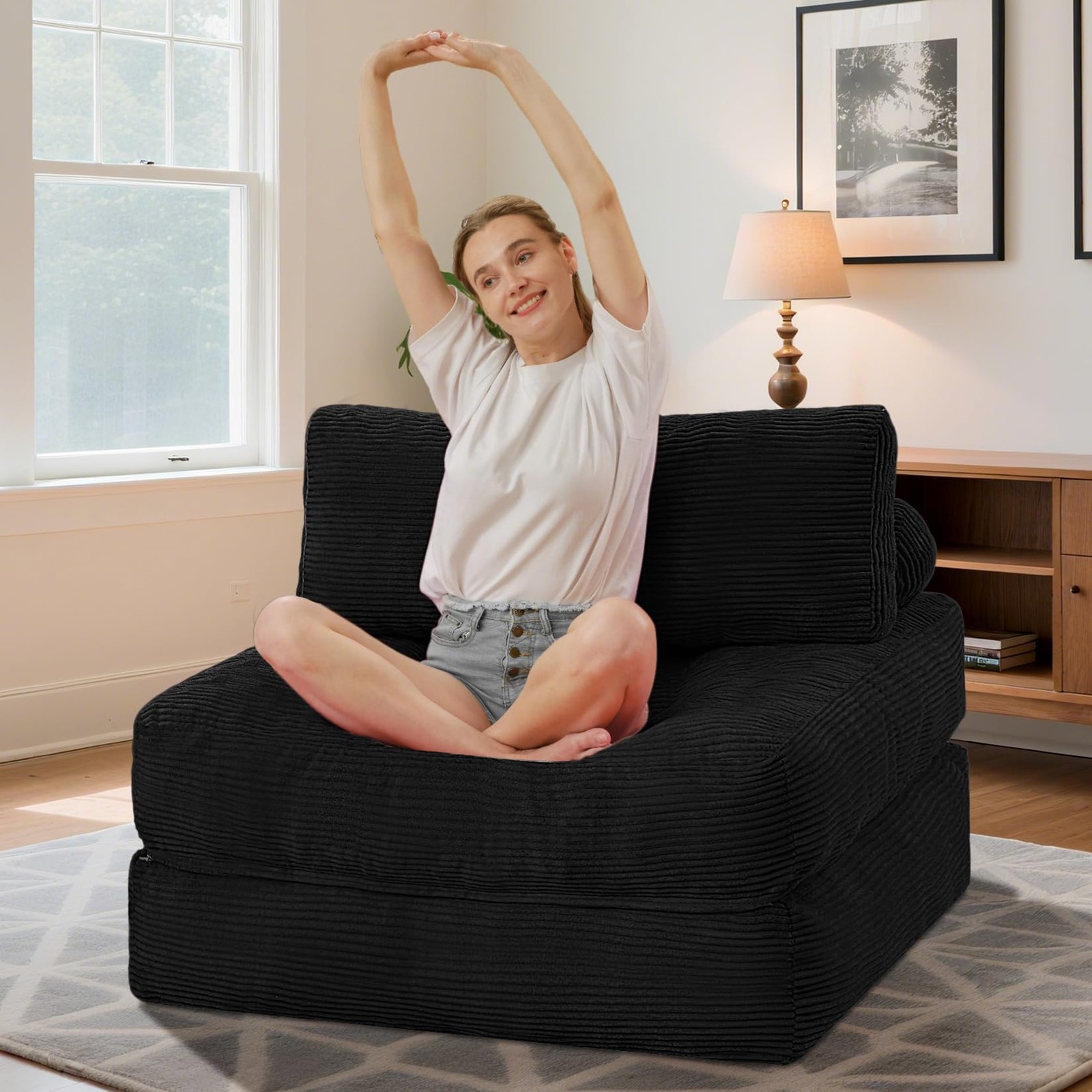 HABUTWAY Folding Sofa Bed, Convertible Sleeper Chair Bed Single, Black