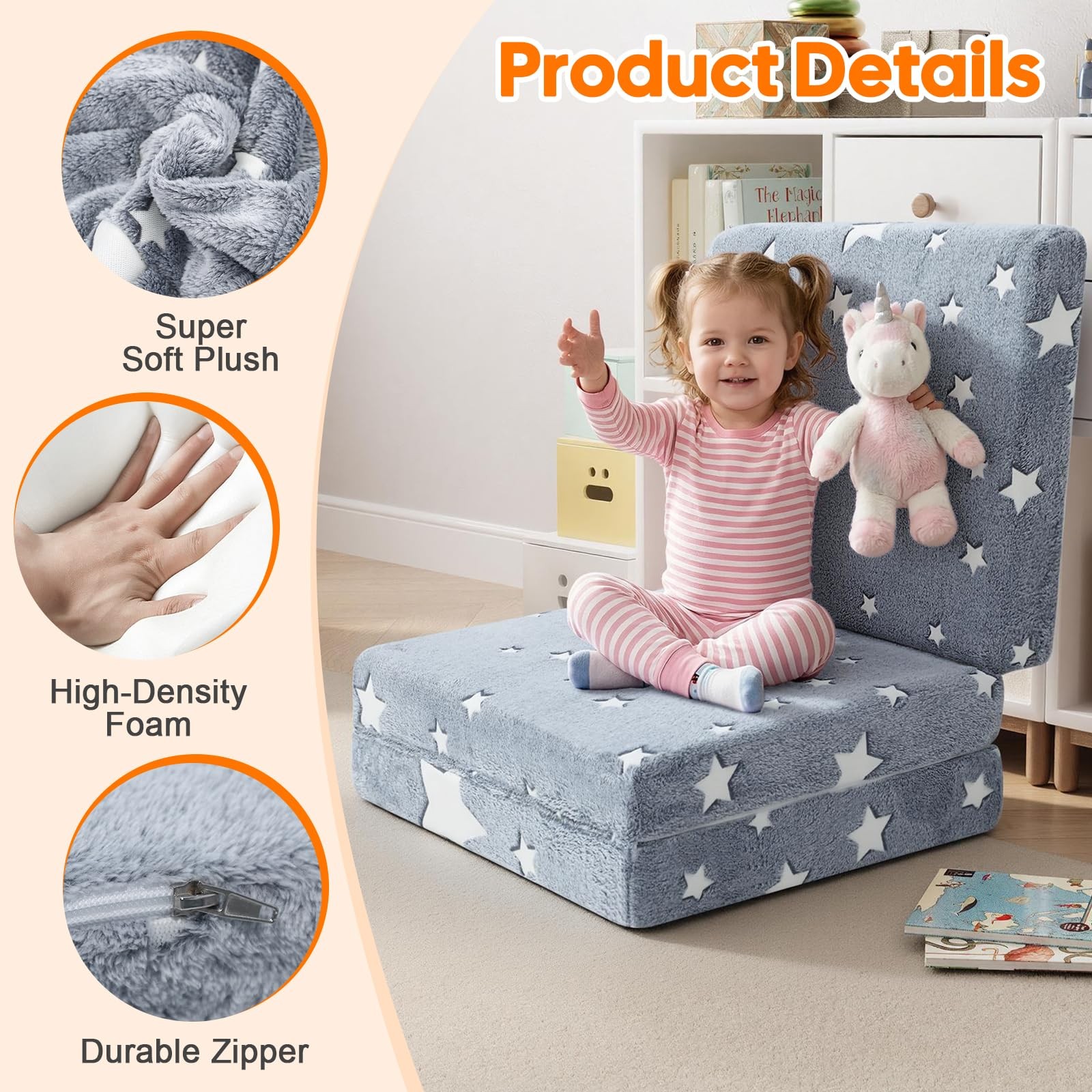 Foldable Floor Mattress for Kids, Glow Star Trifold Mat, Kids Folding Mattres…
