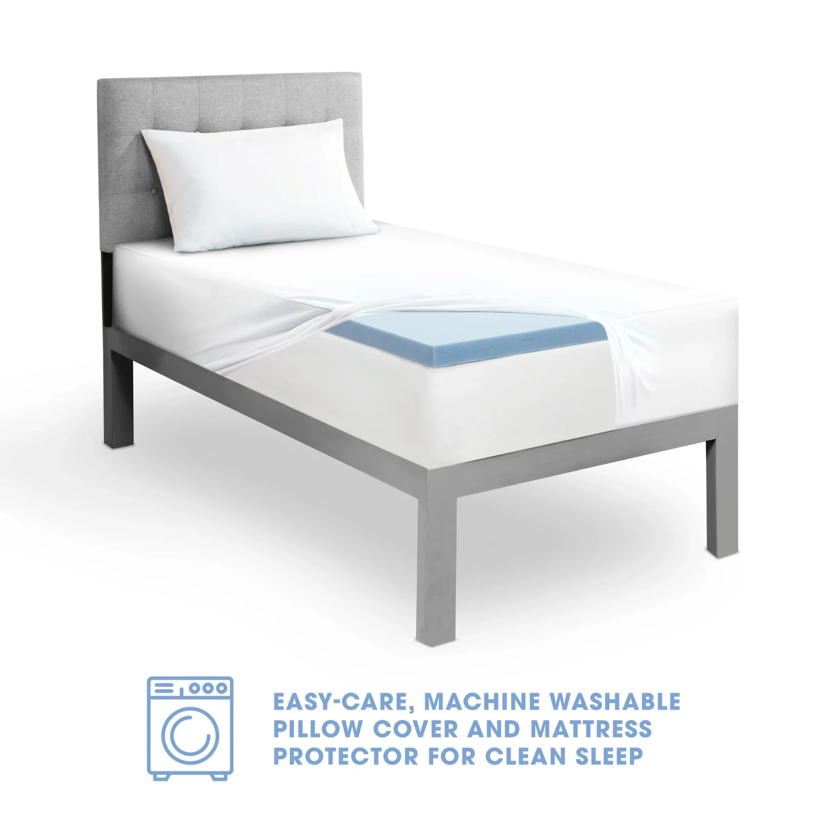 Dream Serenity Memory Foam Pillow, 2″ Topper, Mattress Protector Bundle, Twin-XL