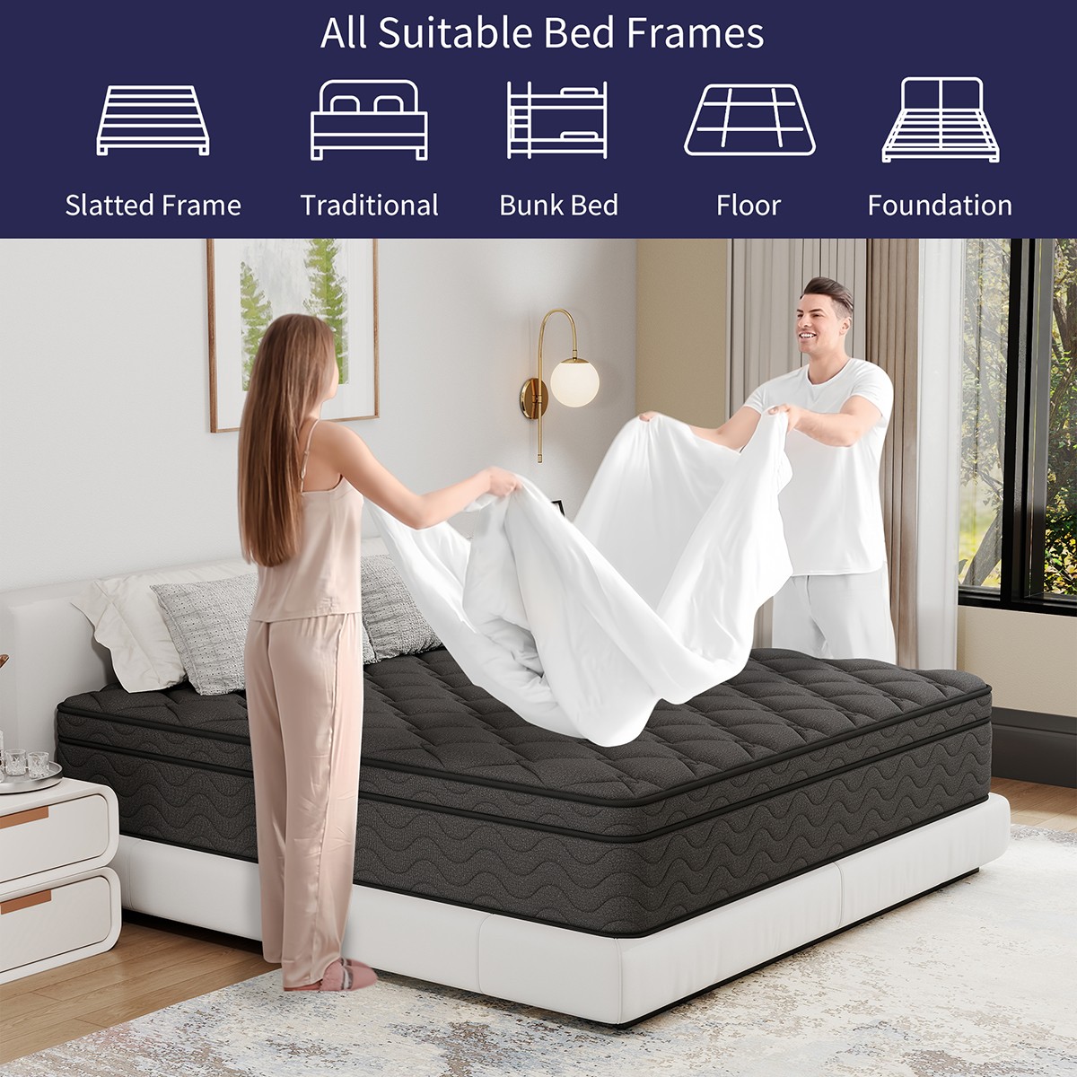 12 Inch Gel Memory Foam Hybrid Spring Mattress Twin Full Queen King Bed In A Box