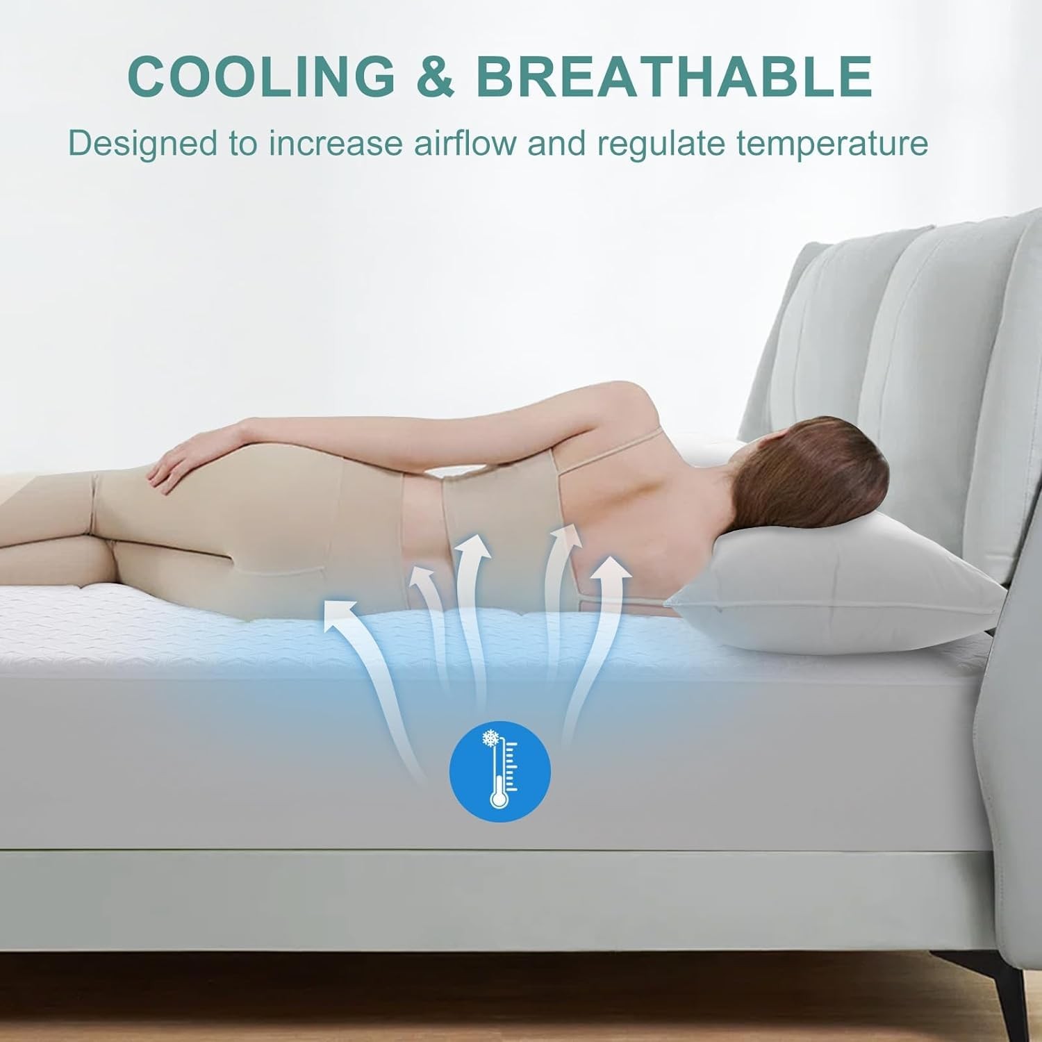 Premium Waterproof Mattress Protector Queen Size,4D Air Cooling Queen, White