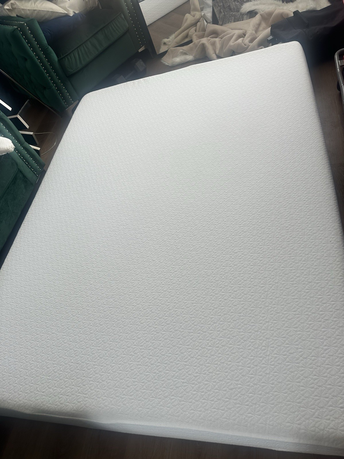 White Fabric Rectangle Mattress Geometric Pattern for Adults Bedroom