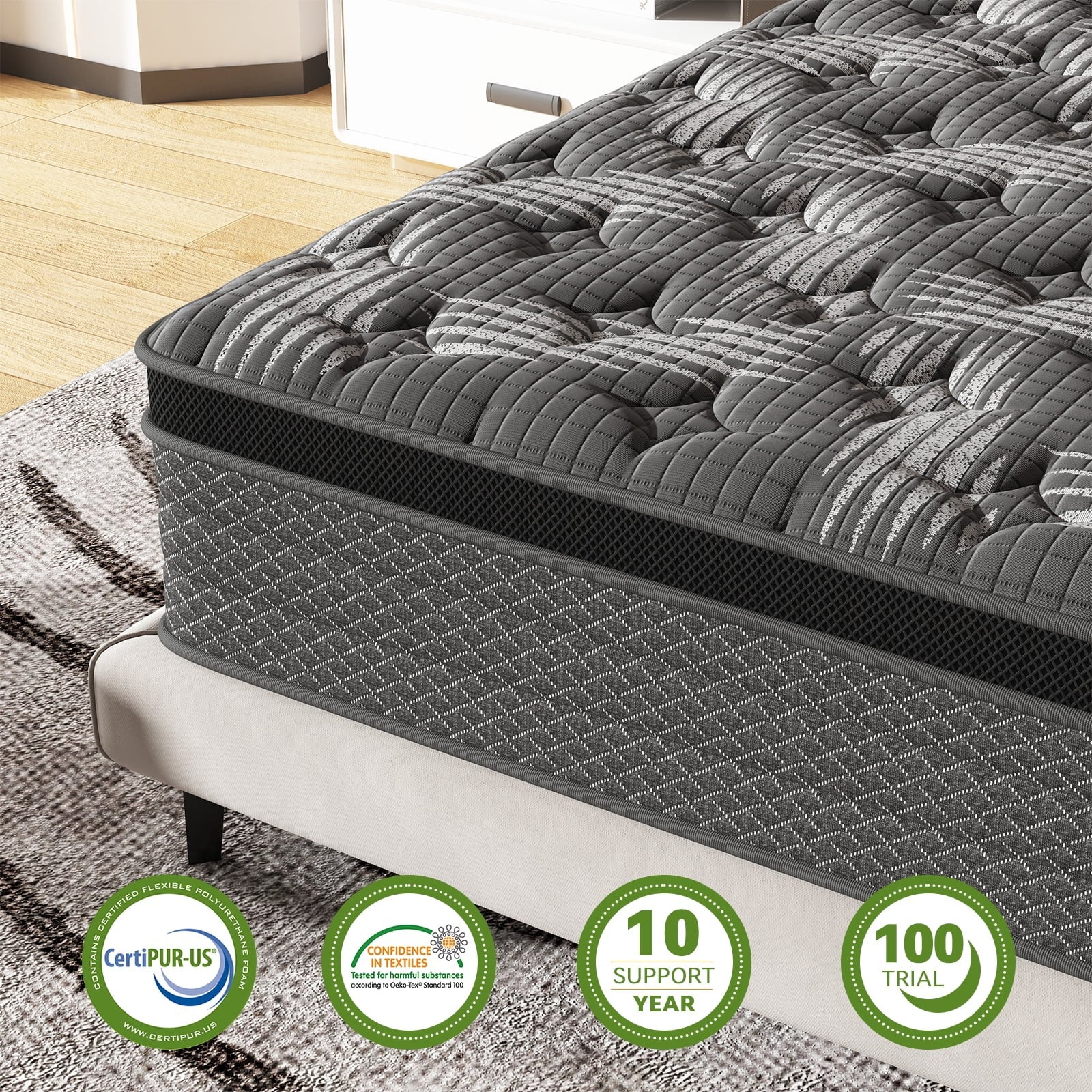 14″ QUEEN Colchon Gel Memory Foam Hibrido Cama Queen Mattress Hybrid Medium Bed