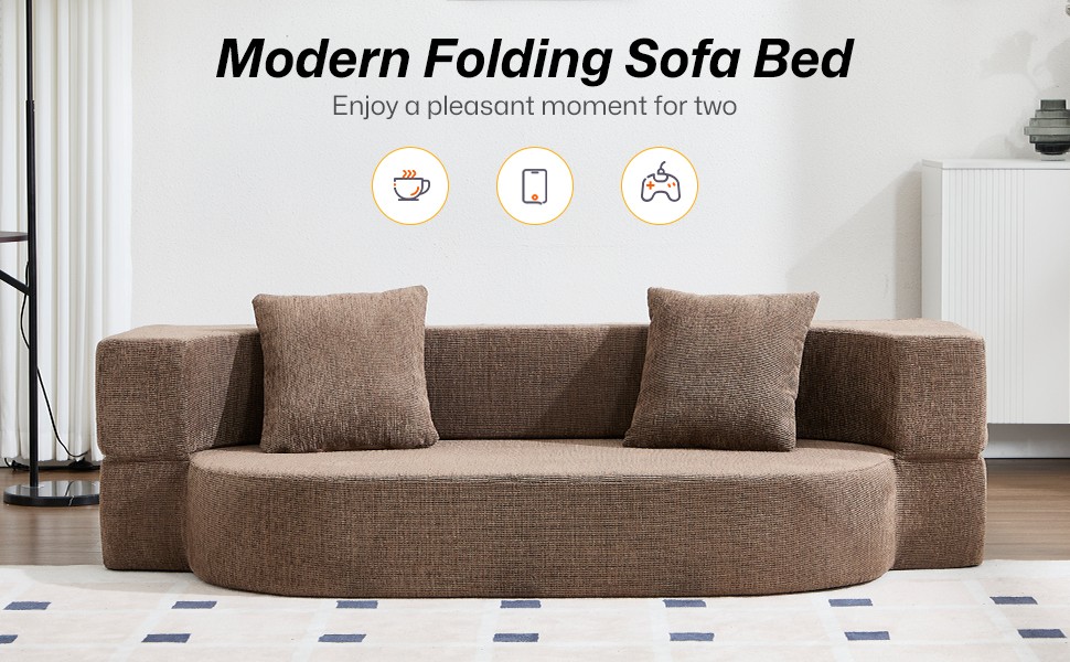 Folding Sofa Bed, Convertible Futon Sleeper Bed, 2-in-1