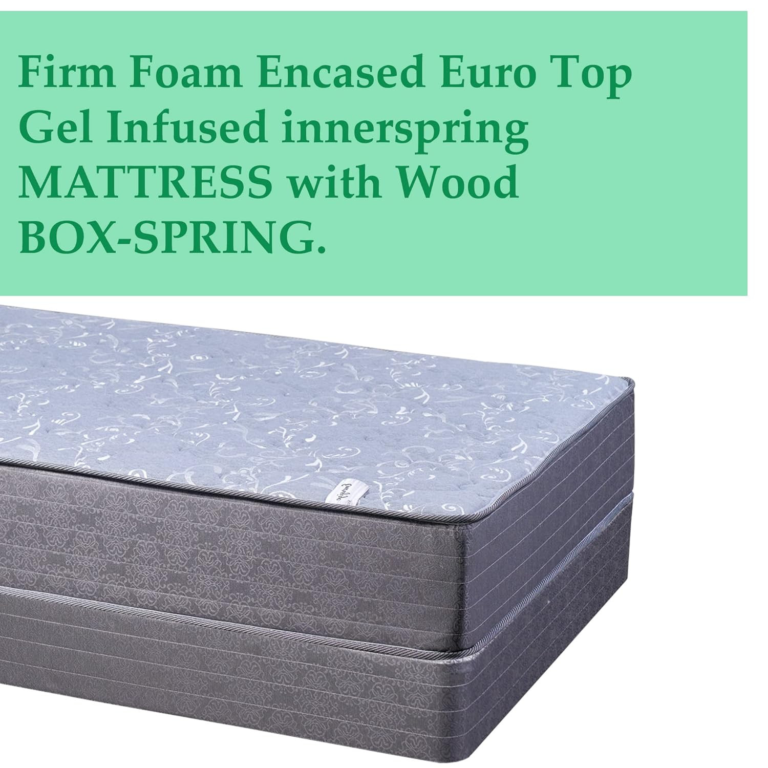 11″ Firm Euro Top Gel Innerspring Mattress & 8″ Wood Box Spring Set, Queen
