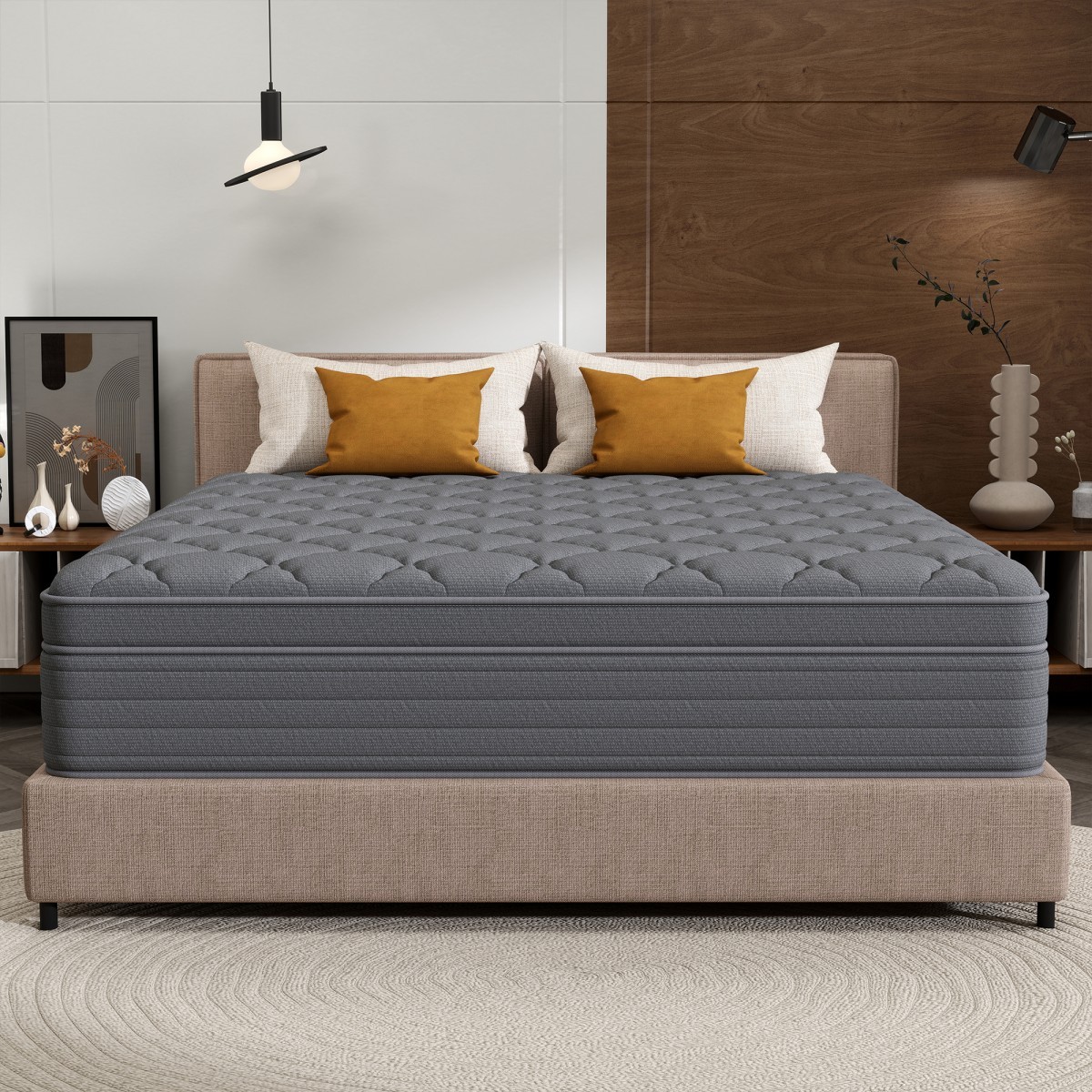 12/14 Inch Memory Foam Spring Hybrid Mattress In A Box Twin Full Queen King Gray